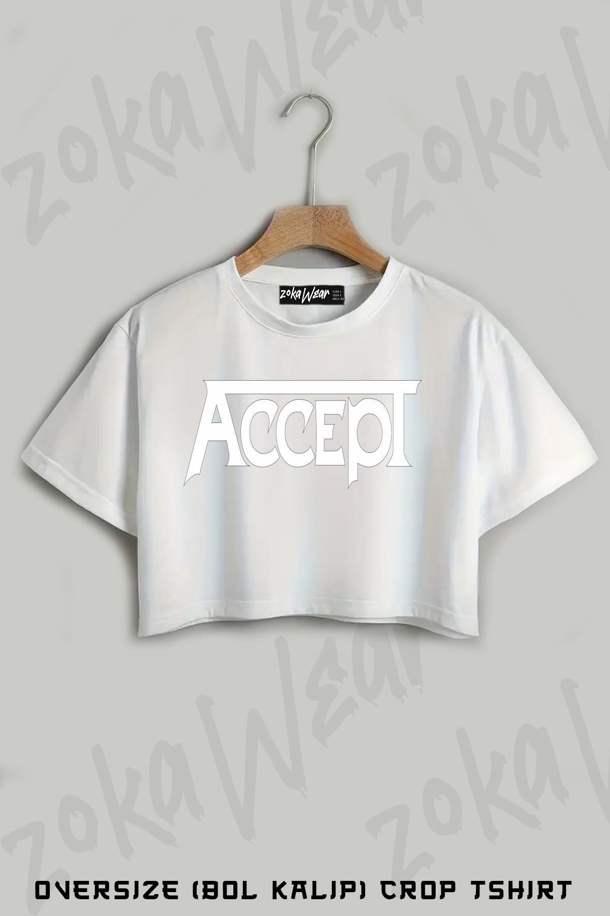 ZOKAWEAR Accept Logo Baskılı Oversize Crop T-Shirt