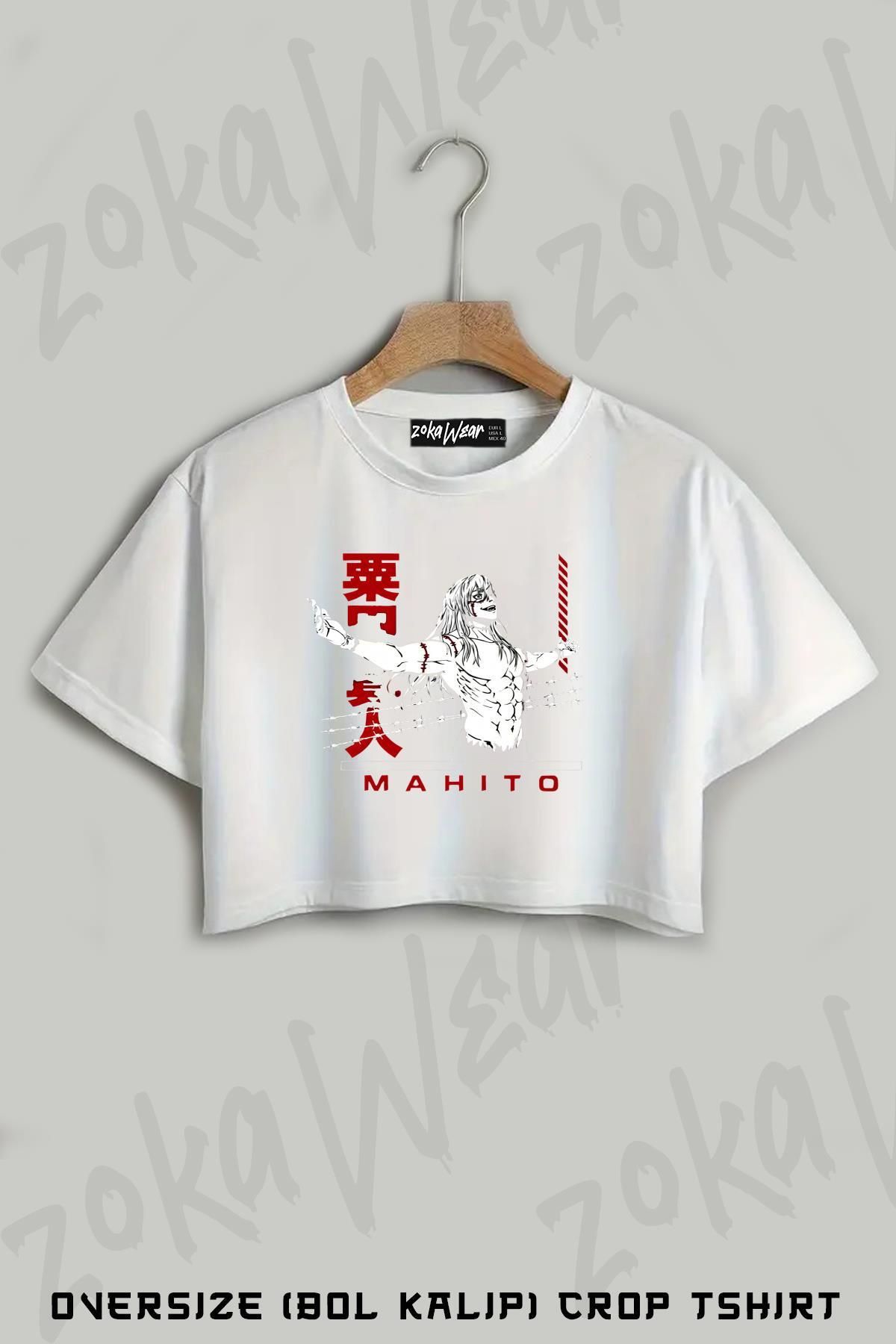 ZOKAWEAR Anime Graphic Badass Mahito Baskılı Oversize Crop T-Shirt