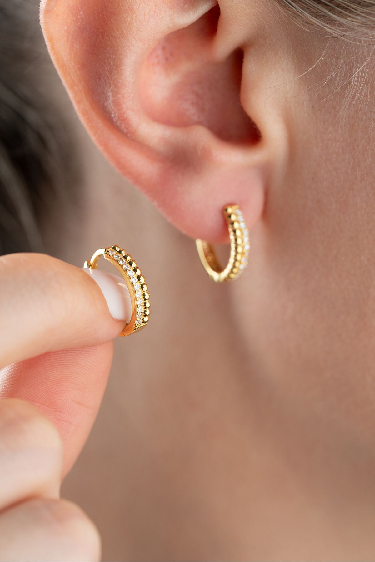Silvano Jewelry 925 Ayar Gümüş Zirkon Taşlı Halka Küpe