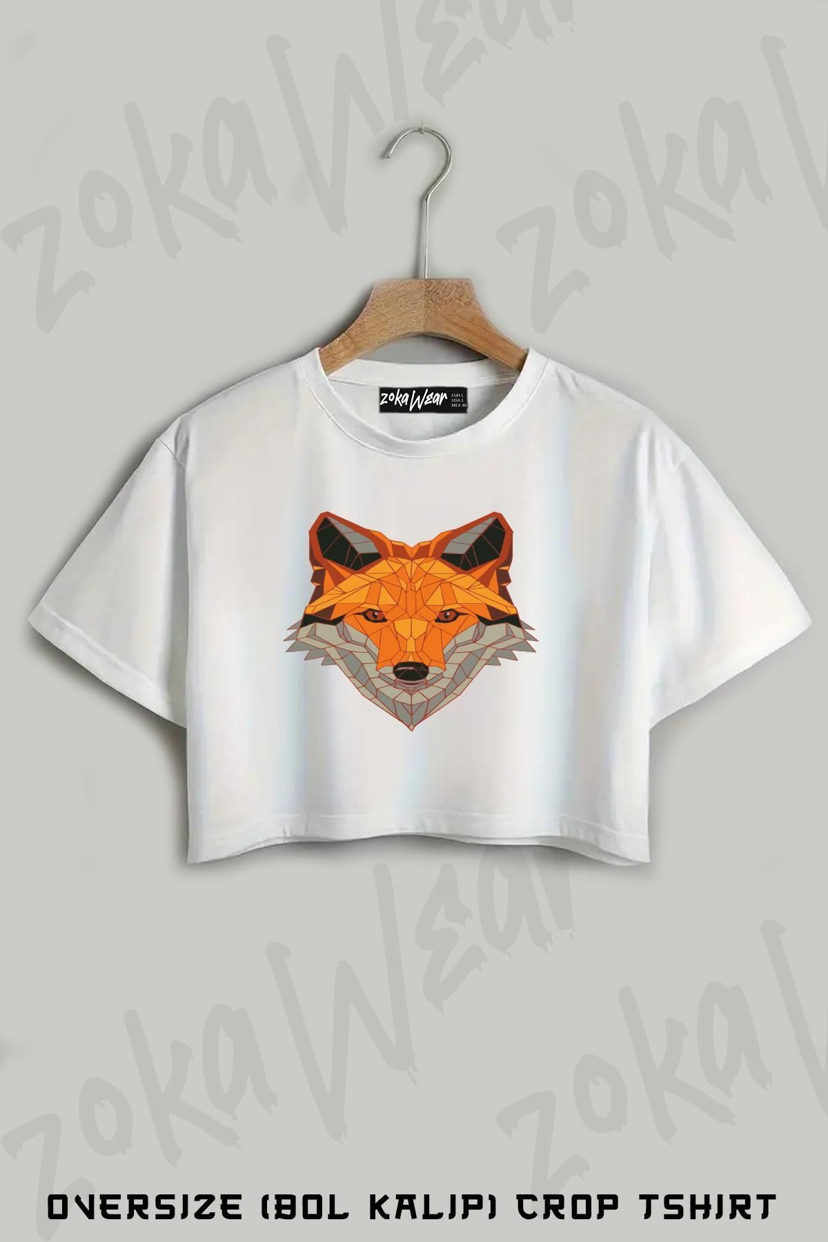 ZOKAWEAR Prizma Tilki Baskılı Oversize Crop T-Shirt