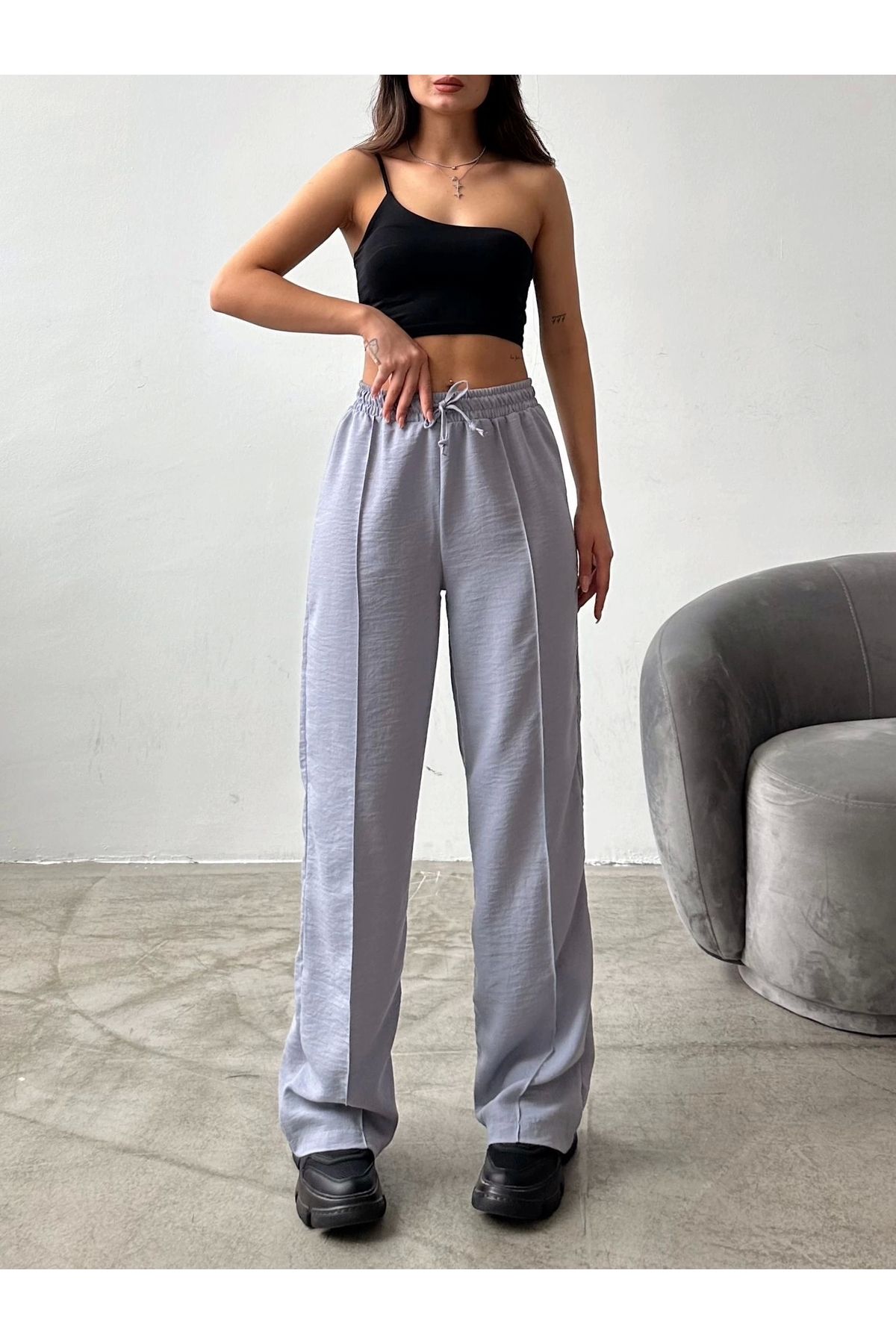 BellevieStore Çımalı keten pantolon
