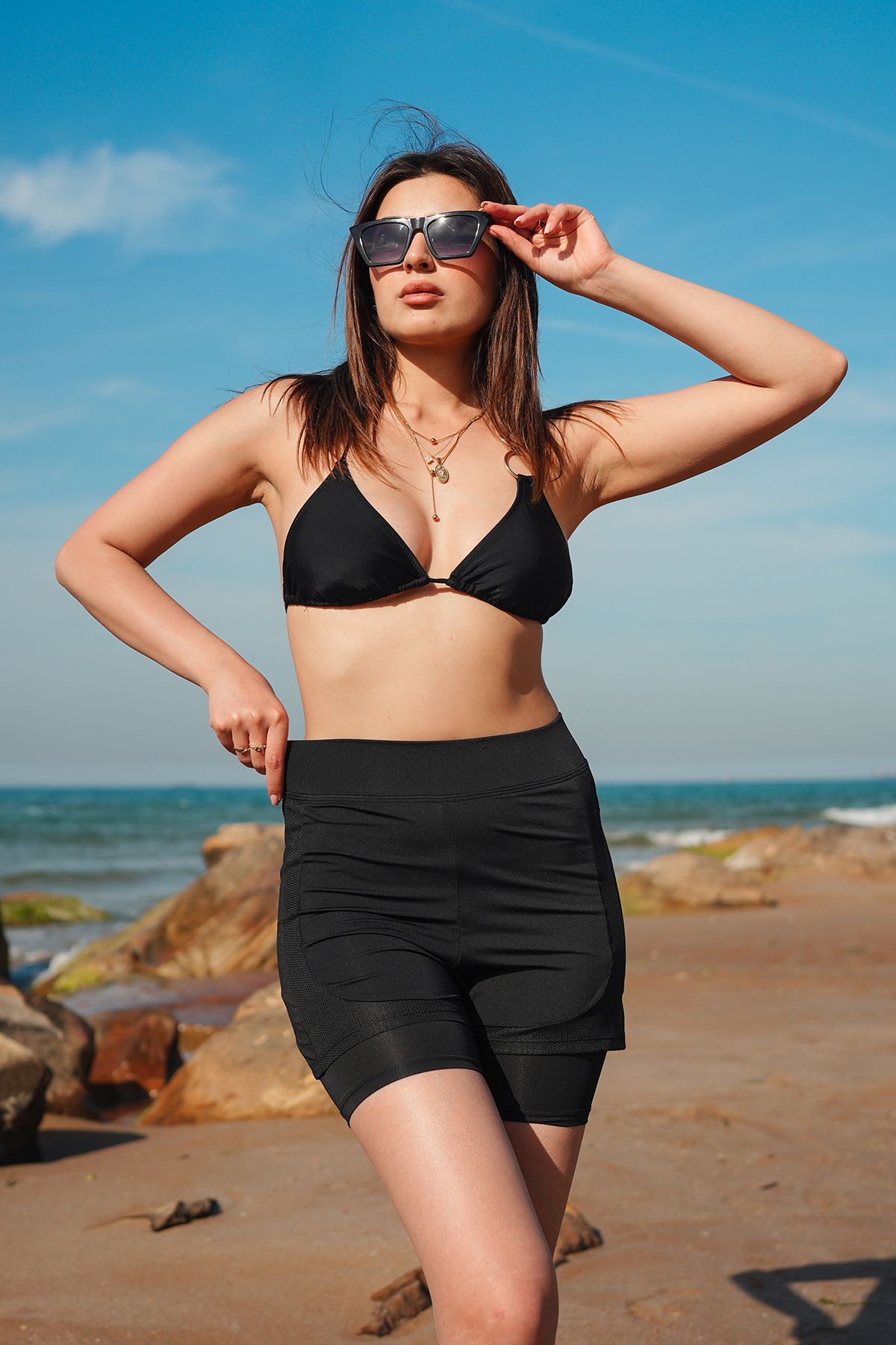 Gugus Kadın Deniz/Havuz/Spor İçten Taytlı Fileli Şort
