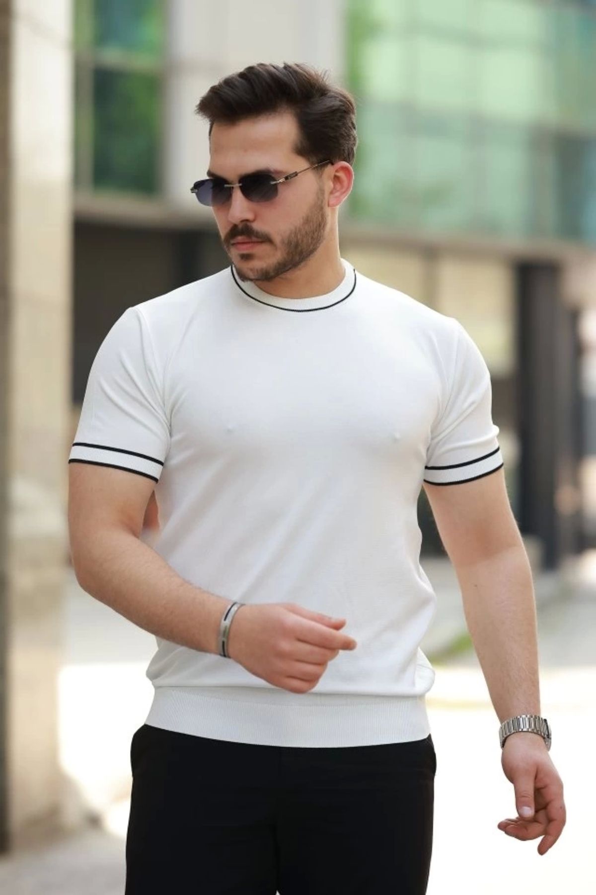 Butik Erkek Bisiklet Yaka Ribanalı Kısa Kollu Tshirt
