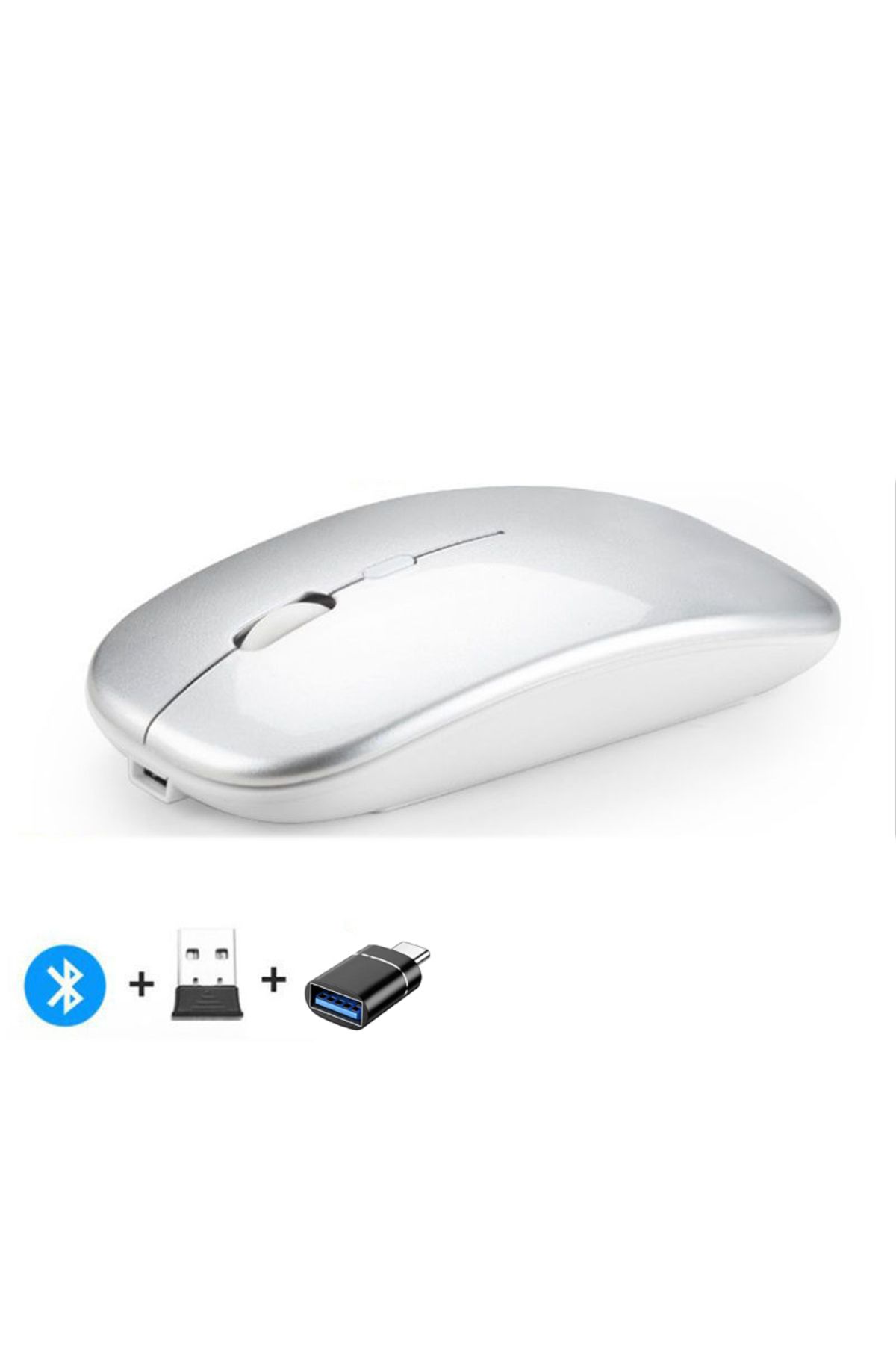 Choice-Sliver with OTG Rechargeable Wireless Mouse Bluetooth-compatible 2.4GHz Dual Modes Computer Mice wit 1