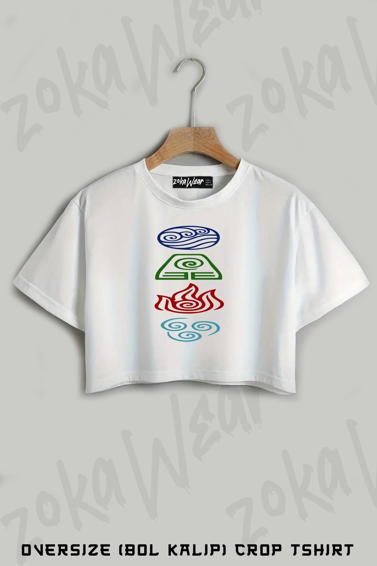 ZOKAWEAR Avatar Four Elements Baskılı Oversize Crop T-Shirt