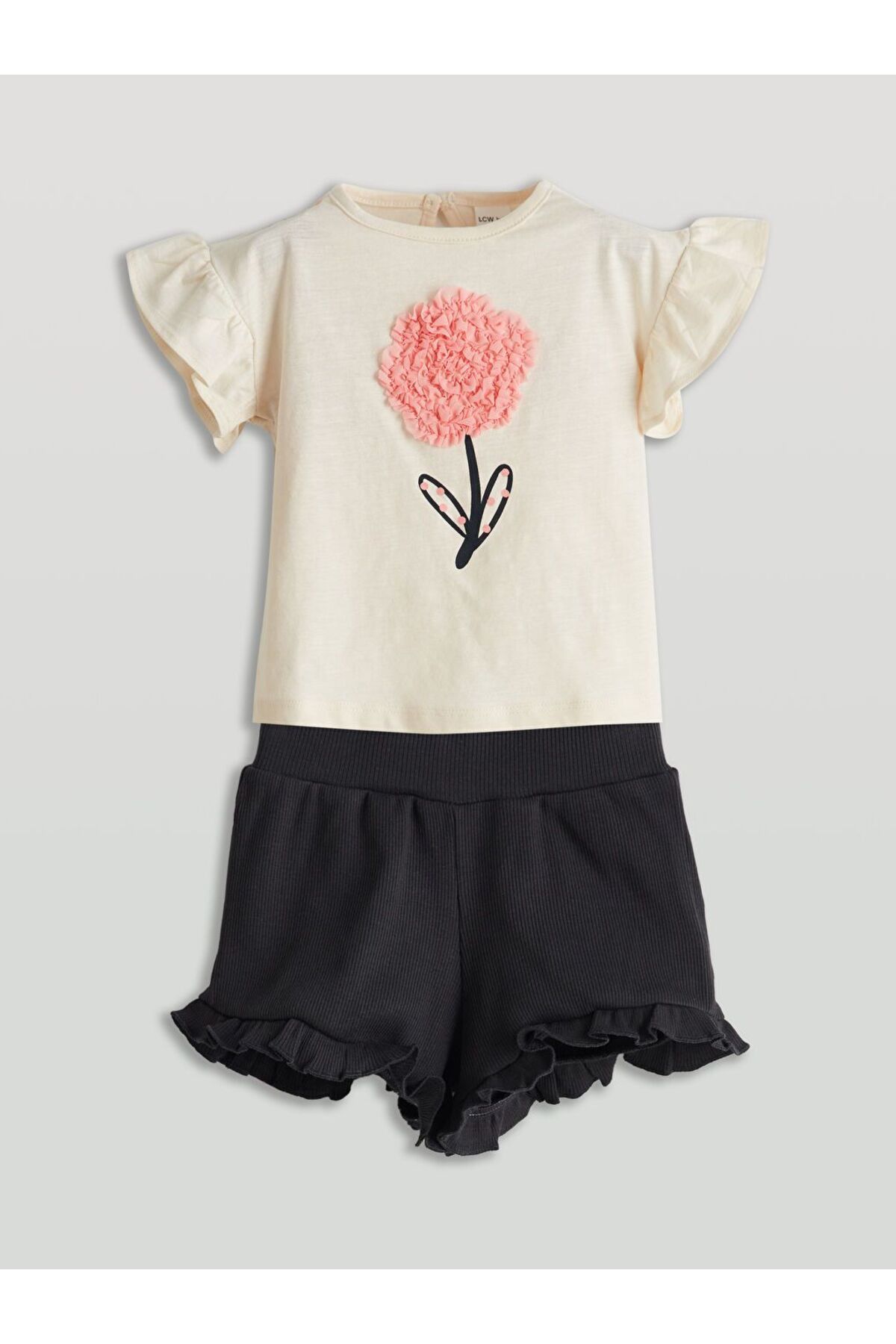 LC Waikiki LCW baby Aplike Çiçekli Kız Bebek Bluz ve Şort 2'li