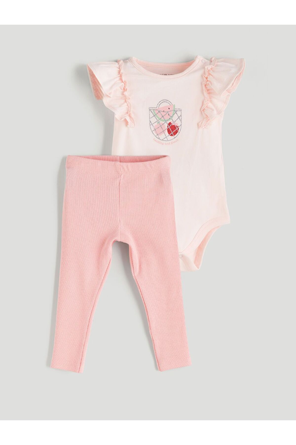 LC Waikiki LCW baby Meyve Baskılı Kız Bebek Çıtçıtlı Body ve Tayt 2'li