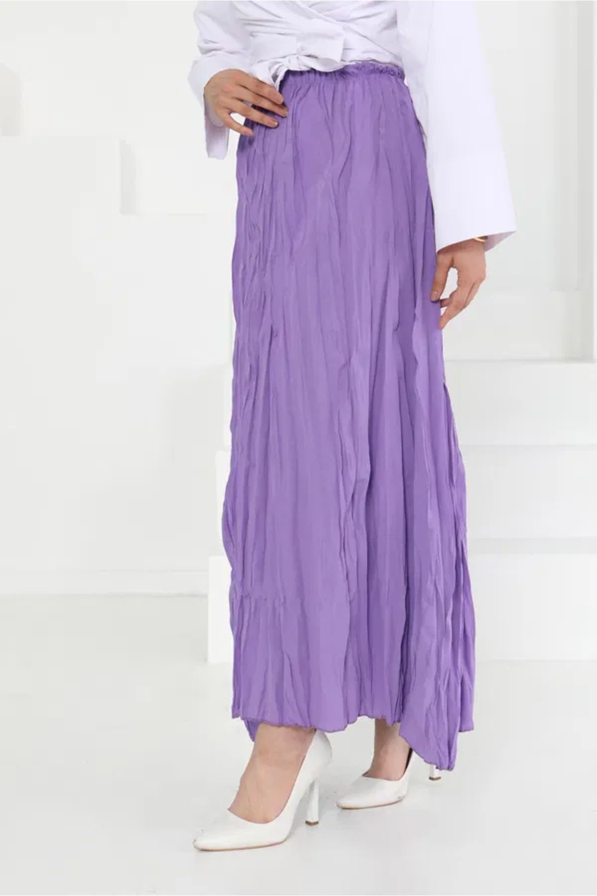 Butik Beli Lastikli Kırışık Etek