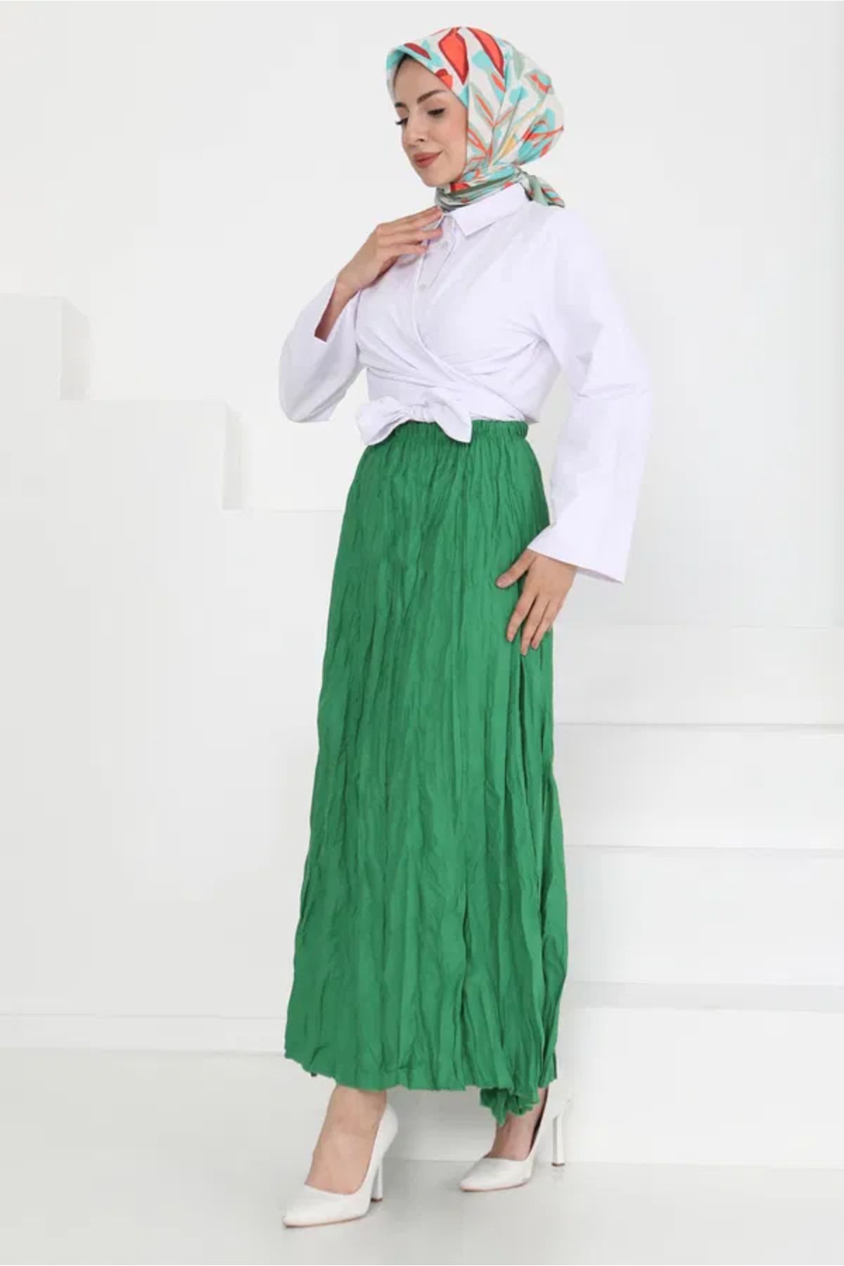 Butik Beli Lastikli Kırışık Etek