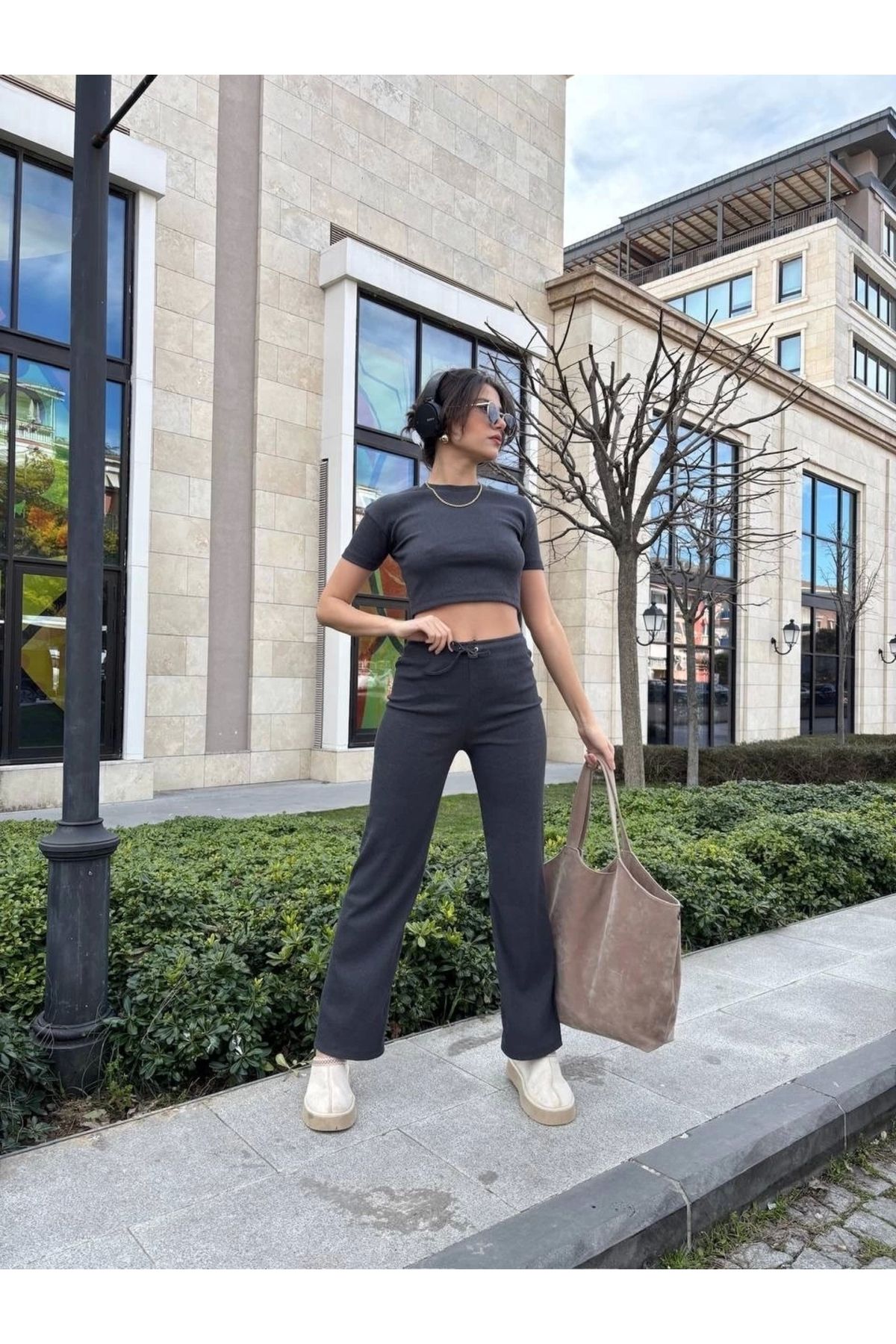 BellevieStore Bol paça pantolonlu alt üst takım