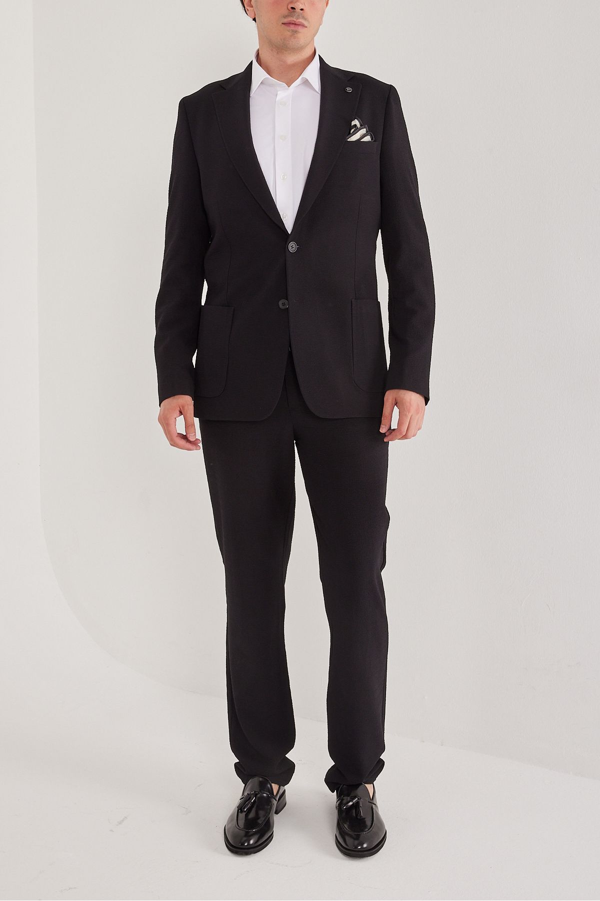 ACTUAL Slim Fit Gofre Mono Yaka Torba Cep Takım Elbise 4064 Siyah