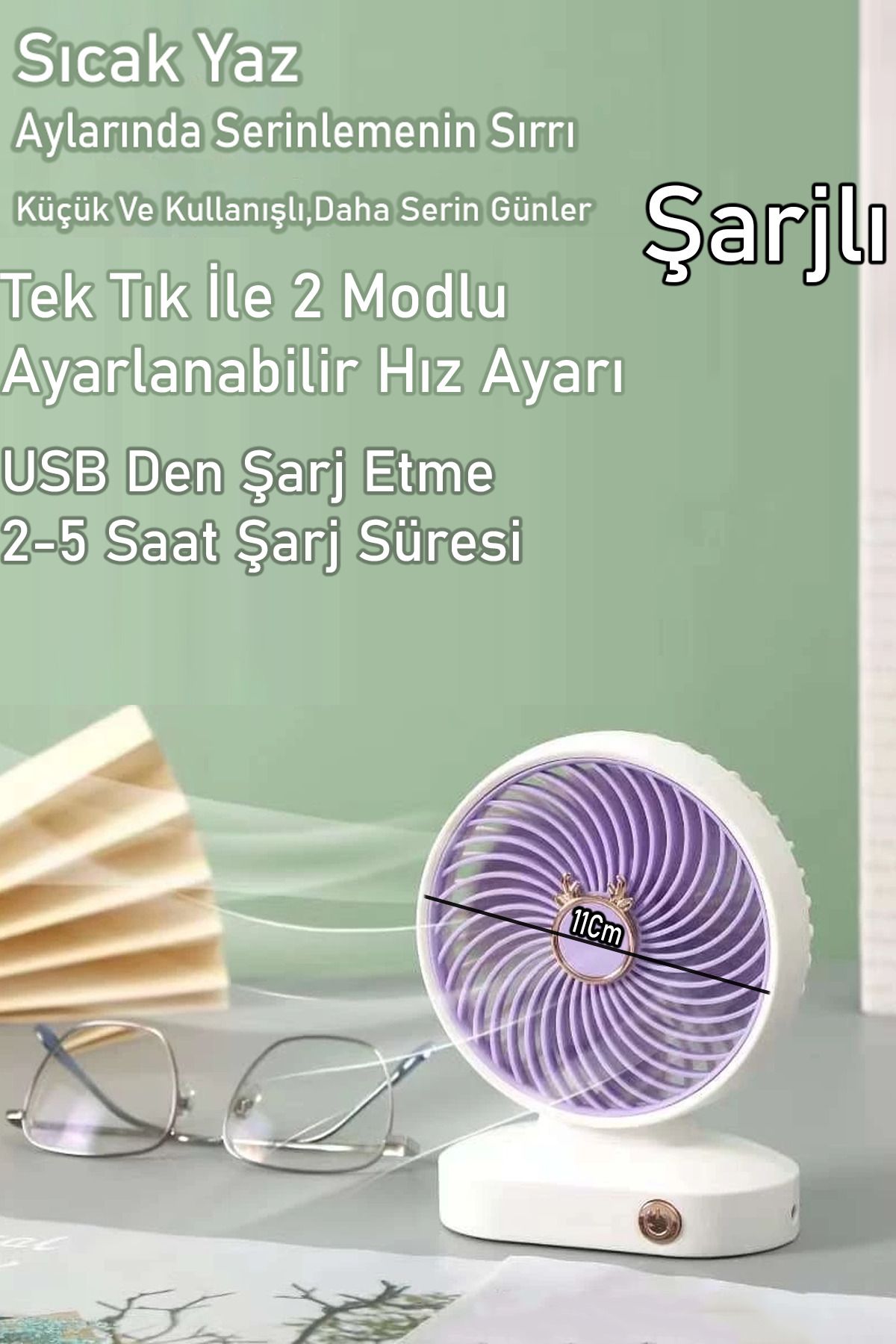 nextbuy Şarjlı Mini Fan Masa Fanı Soğutucu Pervane Taşınabilir Şarj Edilebilir 2 Hız Ayarlı Mor ZB097