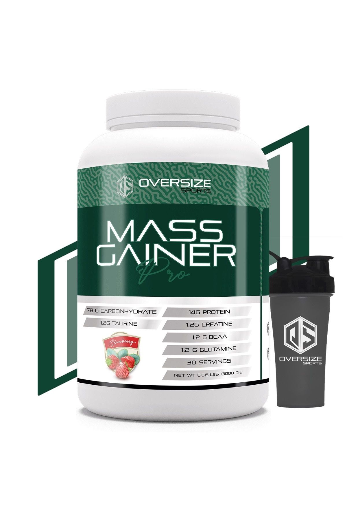 Oversize Nutrition Mass Gainer 3000 gr 30 Servis Çilek Aromalı Kilo Aldırıcı