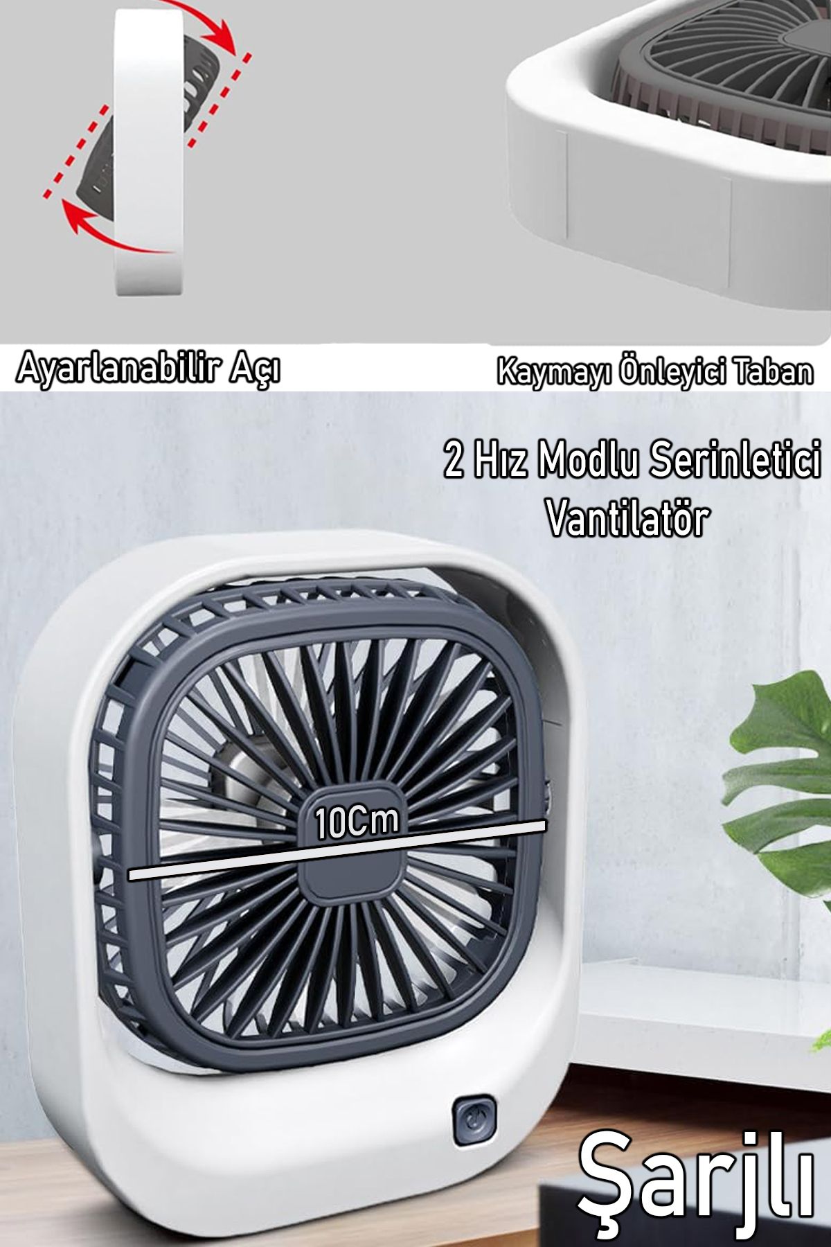 nextbuy Şarjlı Mini Fan Masa Fanı Soğutucu Pervane Taşınabilir Şarj Edilebilir 2 Hız Ayarlı Beyaz ZB083