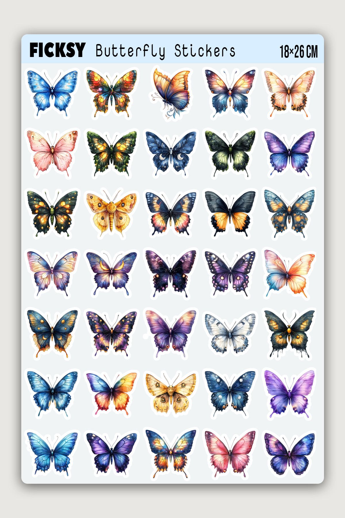 Ficksy Sevimli Kelebek Sticker Seti - 35 Adet Kaz Etiket Çıkartma
