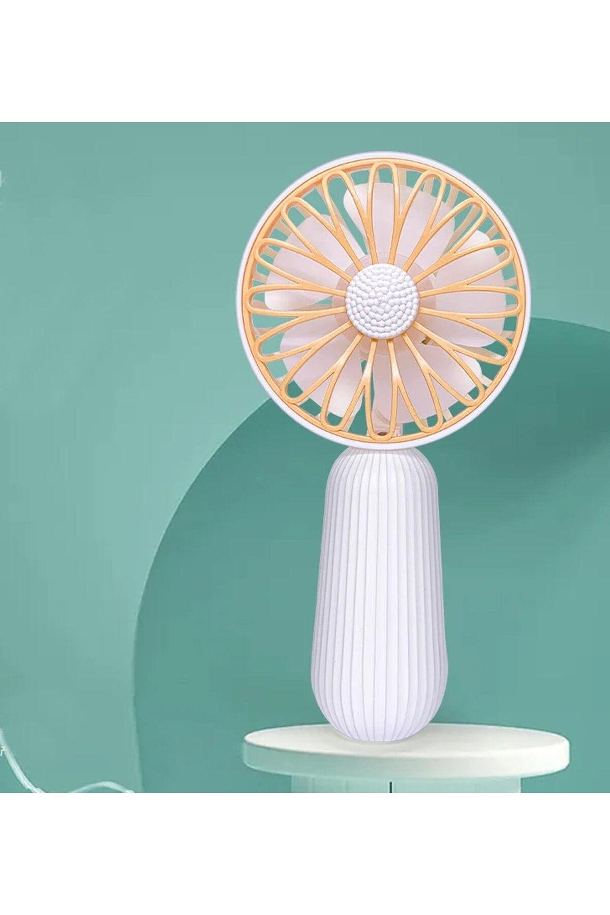 Gift Moda İki Kademeli Çiçek Tasarımlı Şarjlı El Fanı