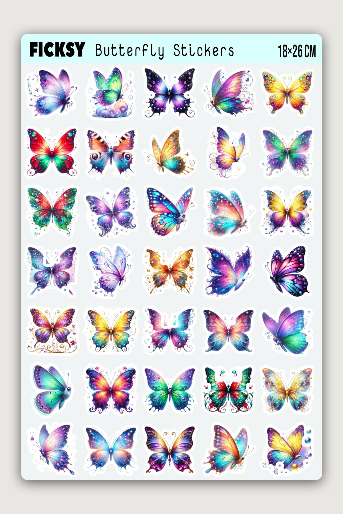 Ficksy Sevimli Kelebek Sticker Seti - 35 Adet Etiket Çıkartma