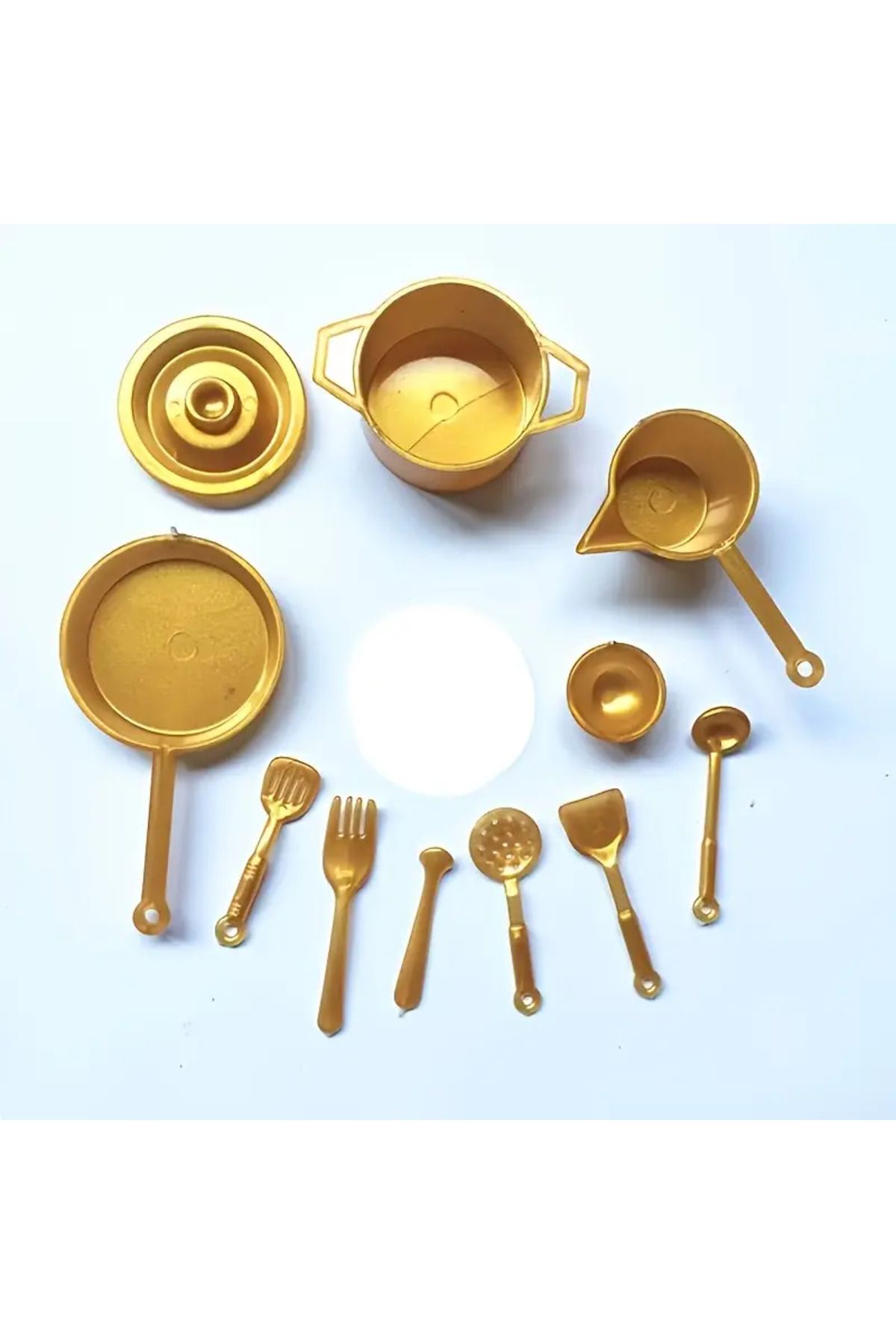 LavinTheMavi Minyatür Oyuncak Gold Tencere Seti - 11 Parça