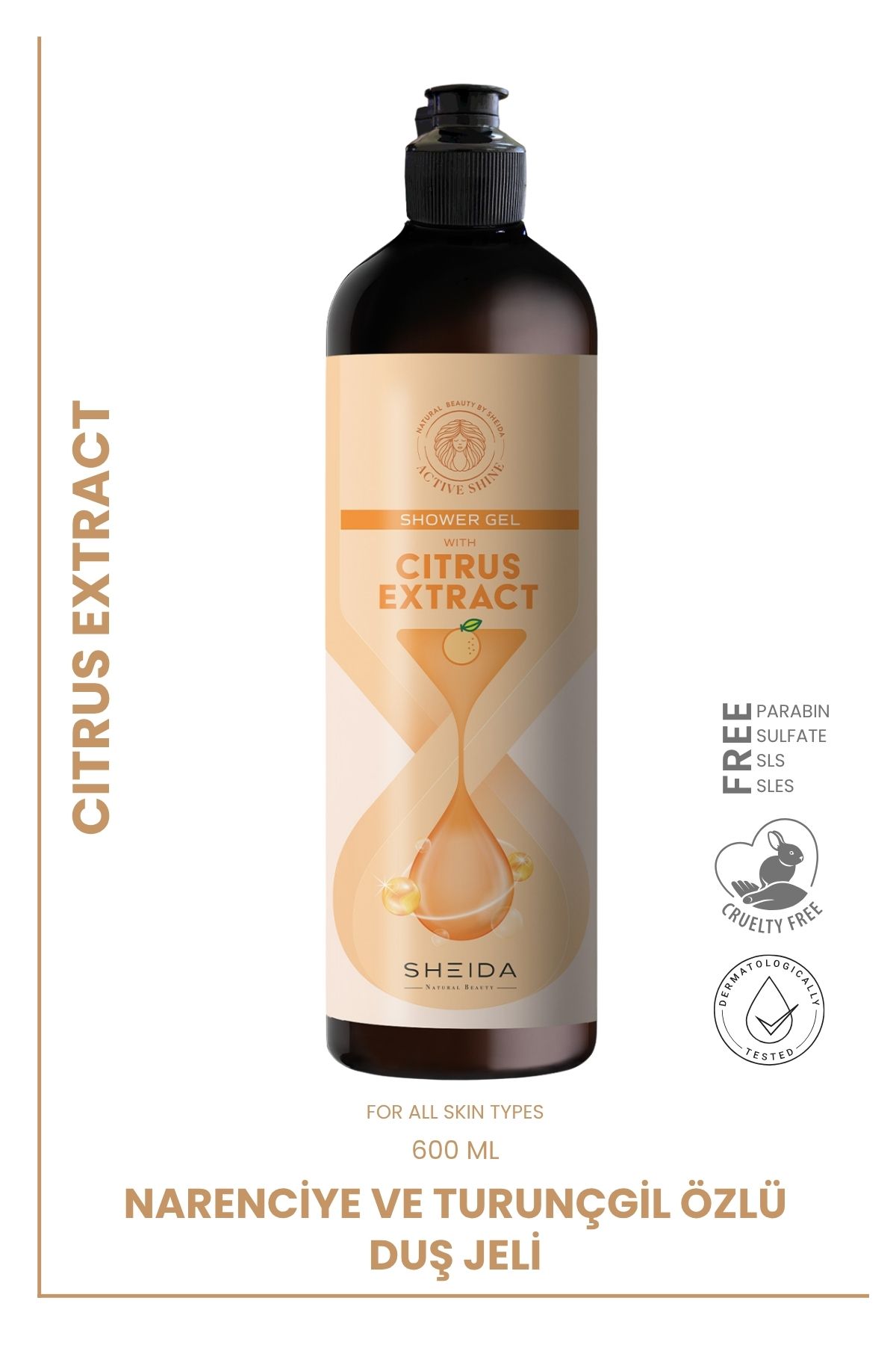 Sheida Active Shine Duş Jeli – Narenciye & Portakal Özlü – 600 ml Dev Boy