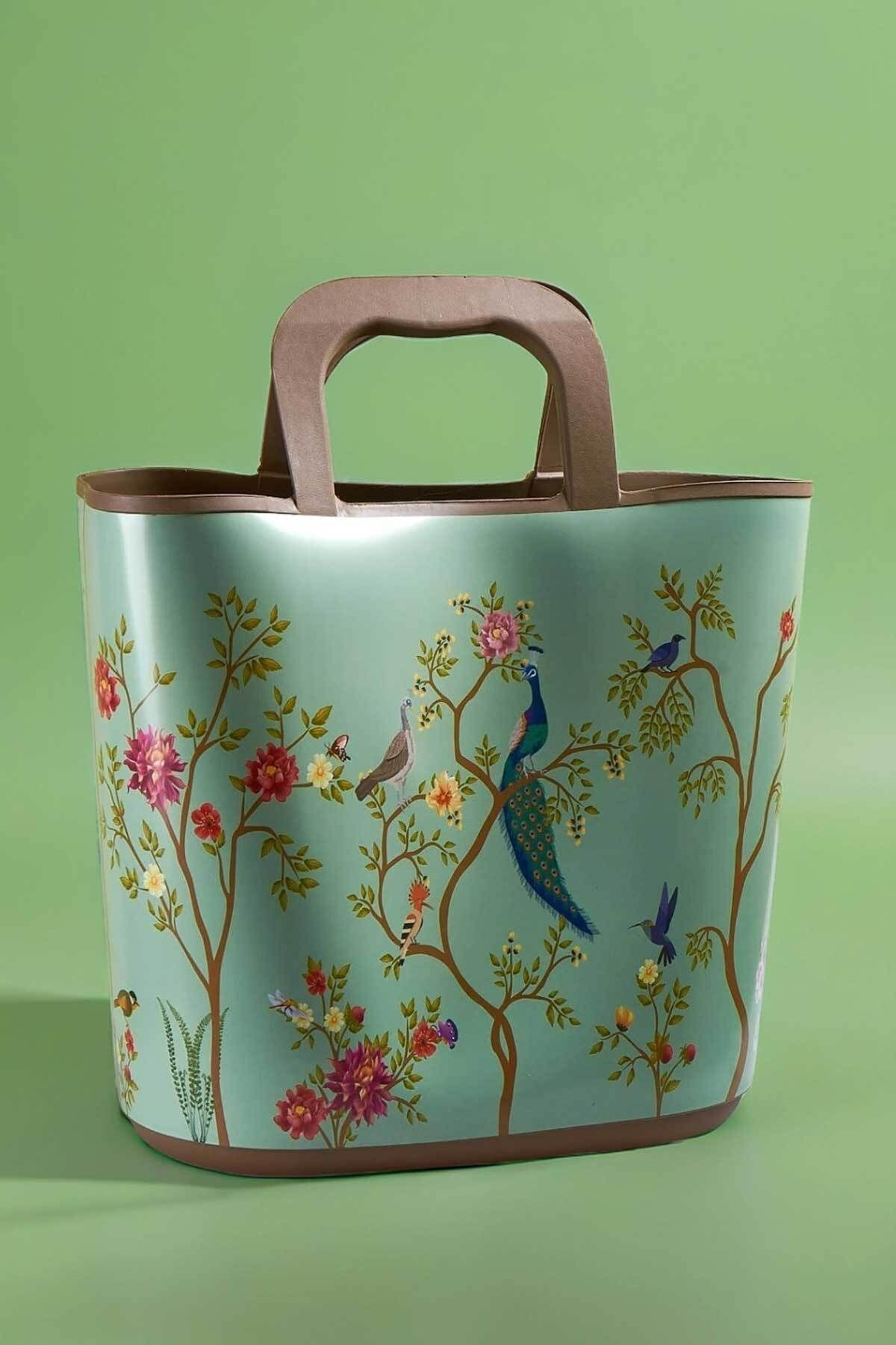 QUTU Hand Bag Tavus Kuşu Desenli Yeşil Plaj Ve El Çantası