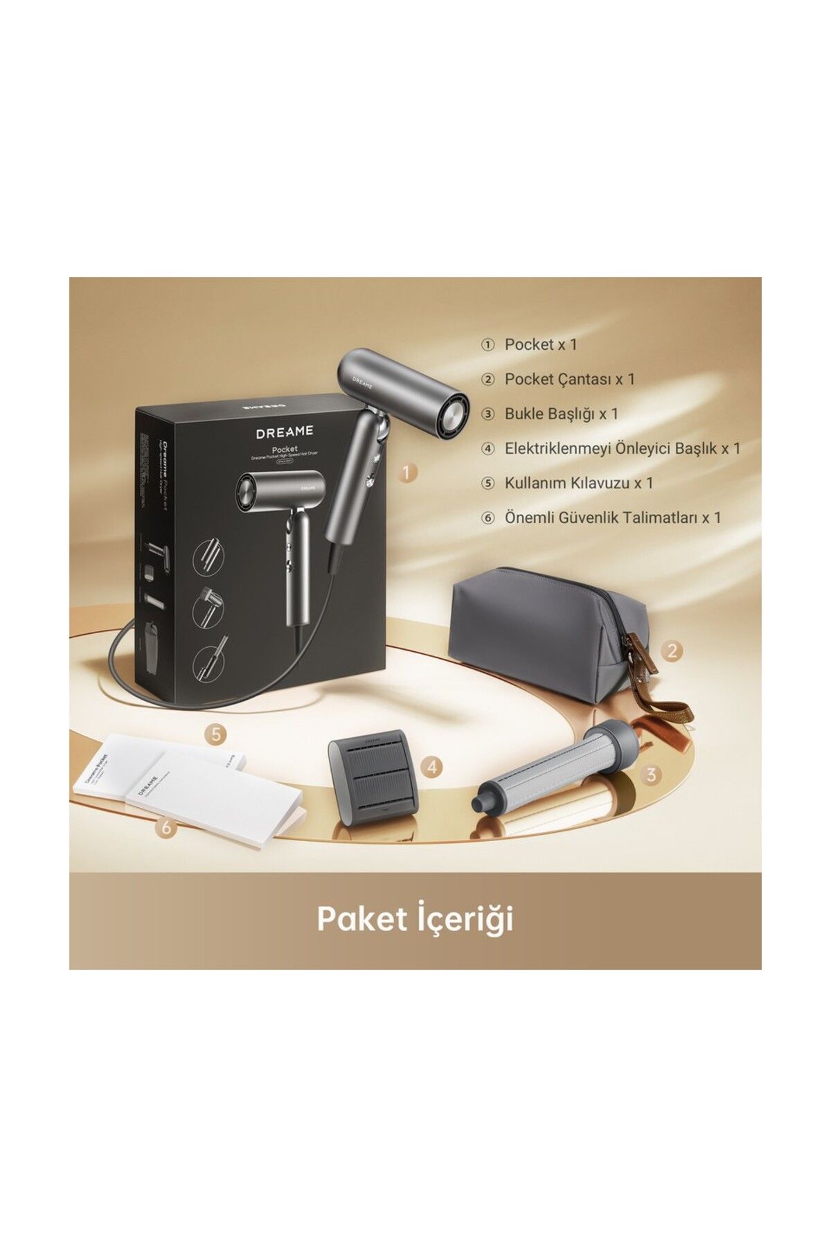 Dreame Vacumix En Hızlı Hair Pocket Glory AHD51 Saç Kurutma Makinesi Gri , 1300 W