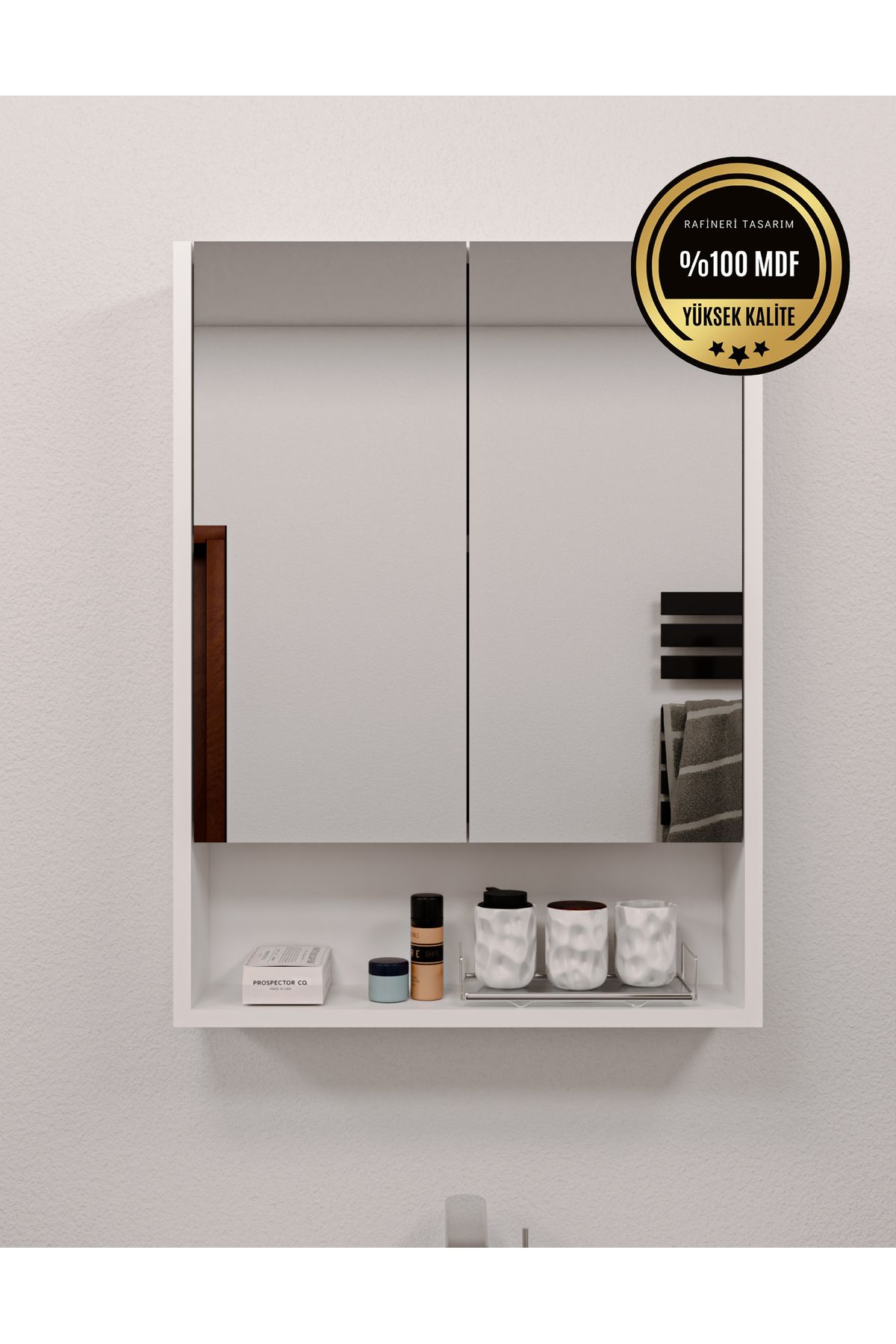 DEKORFİM Lotus MDF 2 Kapaklı Aynalı Banyo Dolabı Lavabo Üstü Dolap Çok Amaçlı Banyo Dolabı