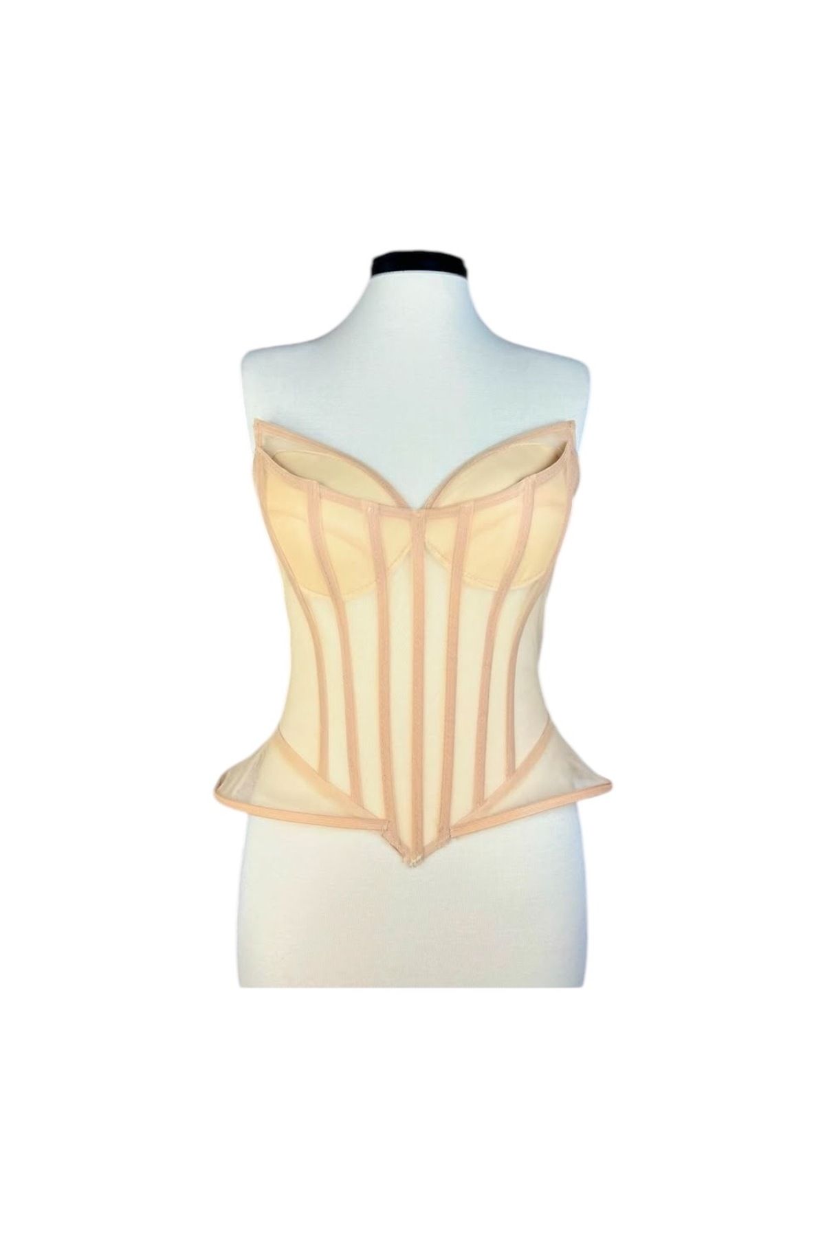 MODA TenRengi Şeffaf Balenli Korse -Peplum Hazır Beden Gelinlik-Parti
