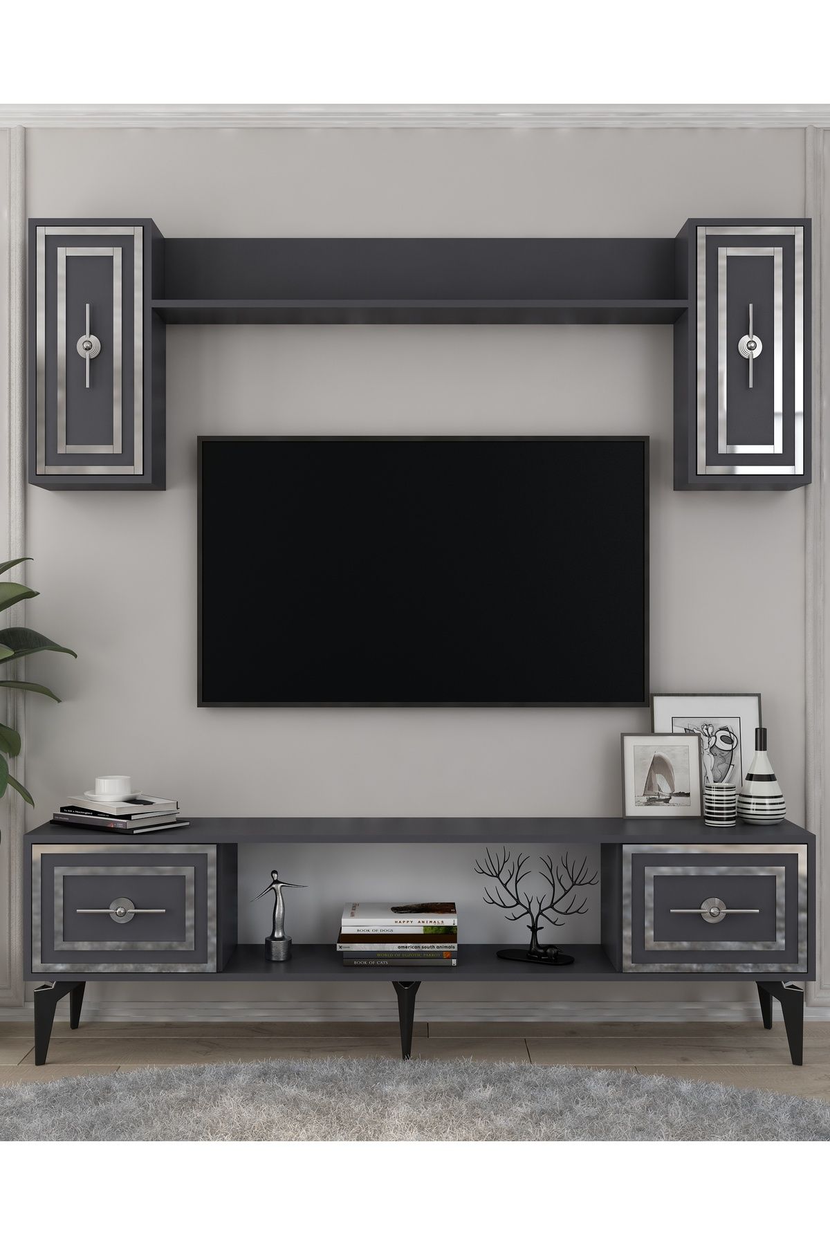 DemonteHome SAMBADH 180 CM TV ÜNİTESİ TAKIMI ANTRASİT-GÜMÜŞ