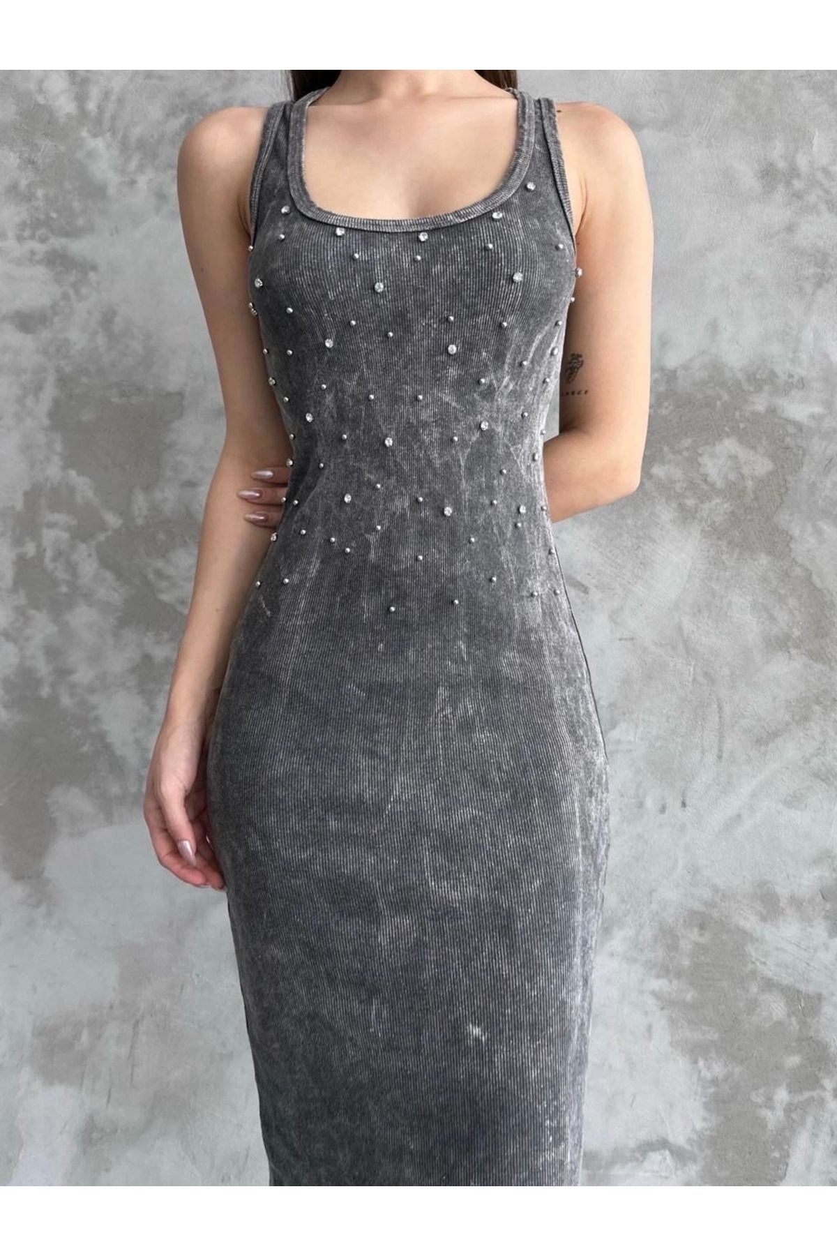 BellevieStore Taşlı askılı elbise