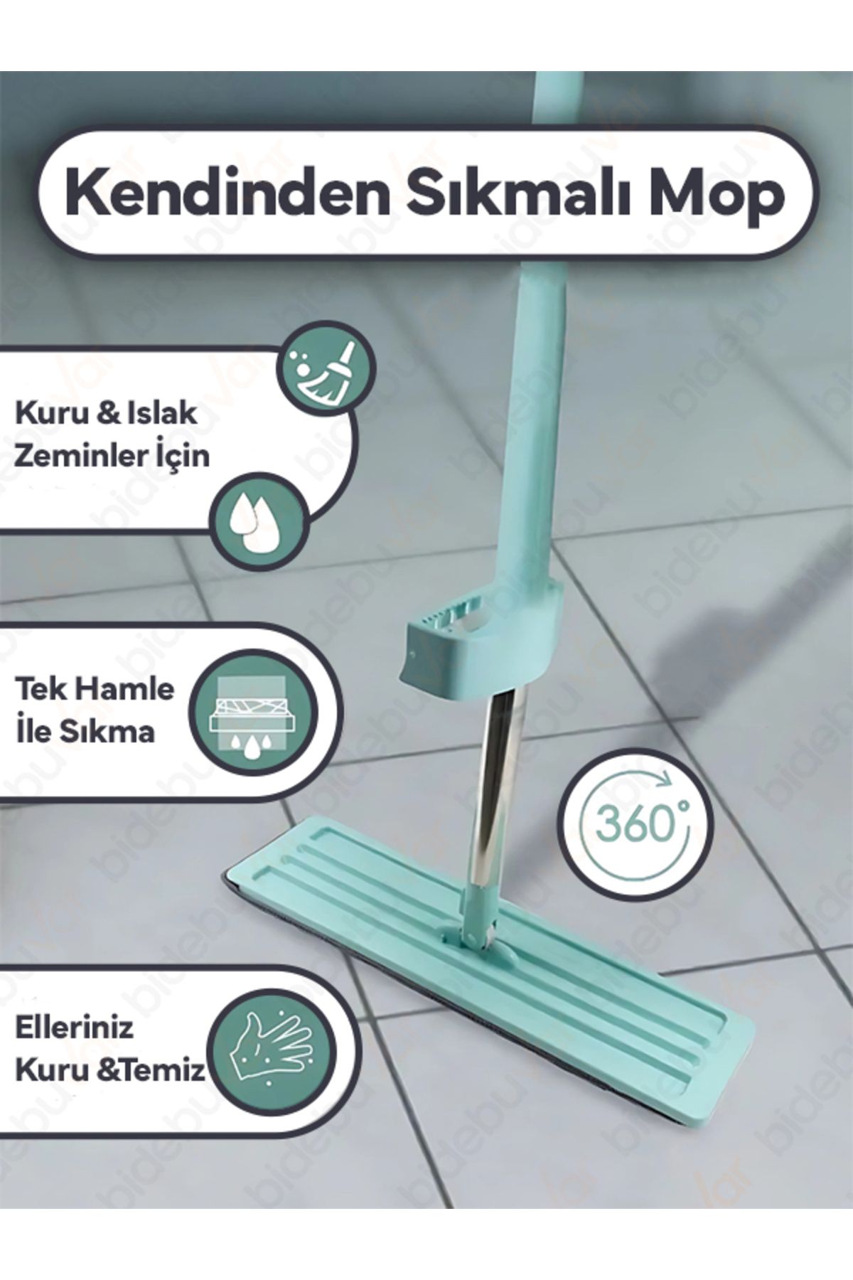 bidebuvar Kendinden Sıkmalı Düz Mop – Akıllı Temizlik İçin Zahmetsiz Çözüm