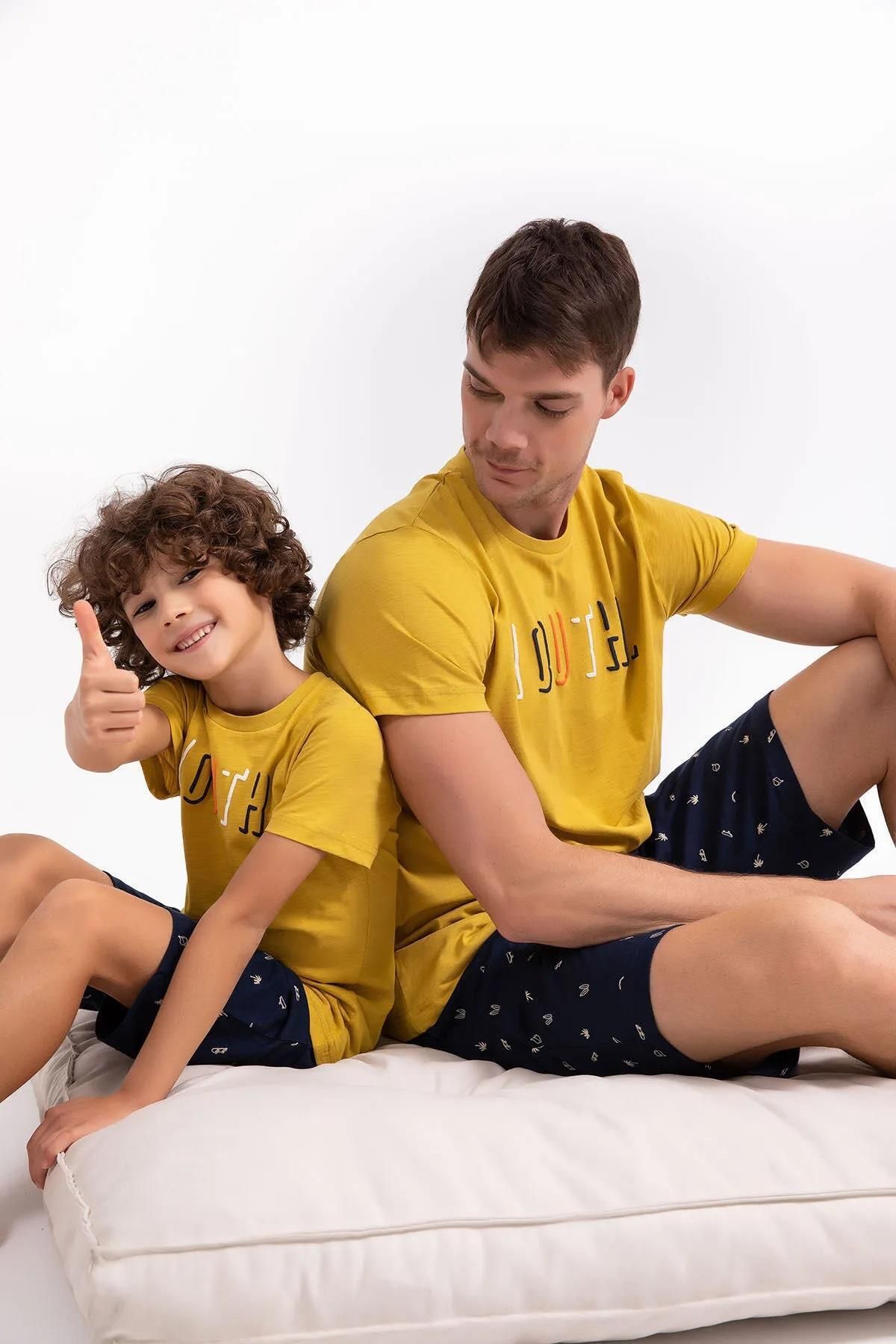 ROLY POLY 2707 Youth Palmiye Desenli Şort Takım (Baba Oğul Kombin Yapılabilir)