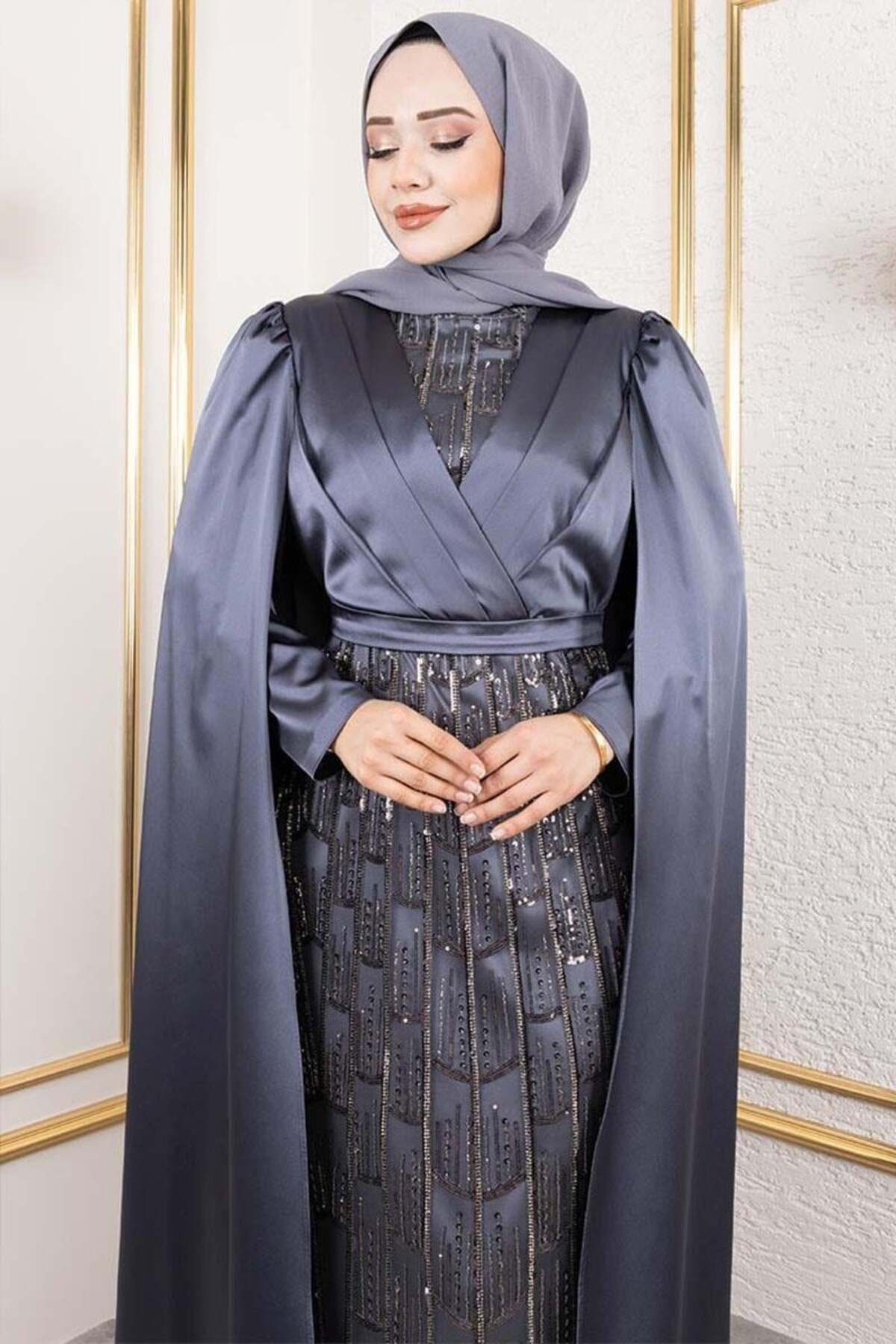ORCHID Önü Drape Detaylı Saten Abiye