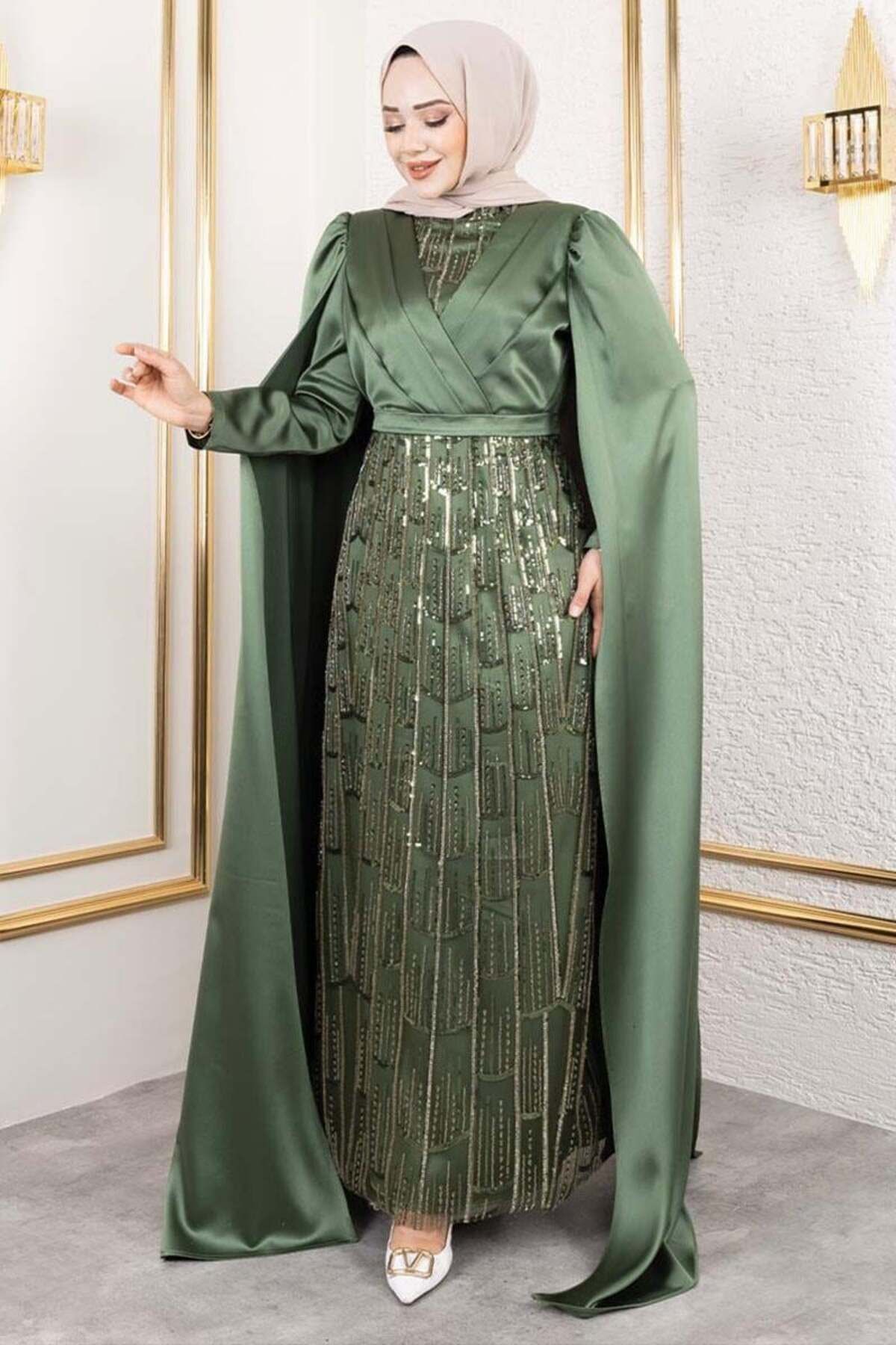 ORCHID Önü Drape Detaylı Saten Abiye