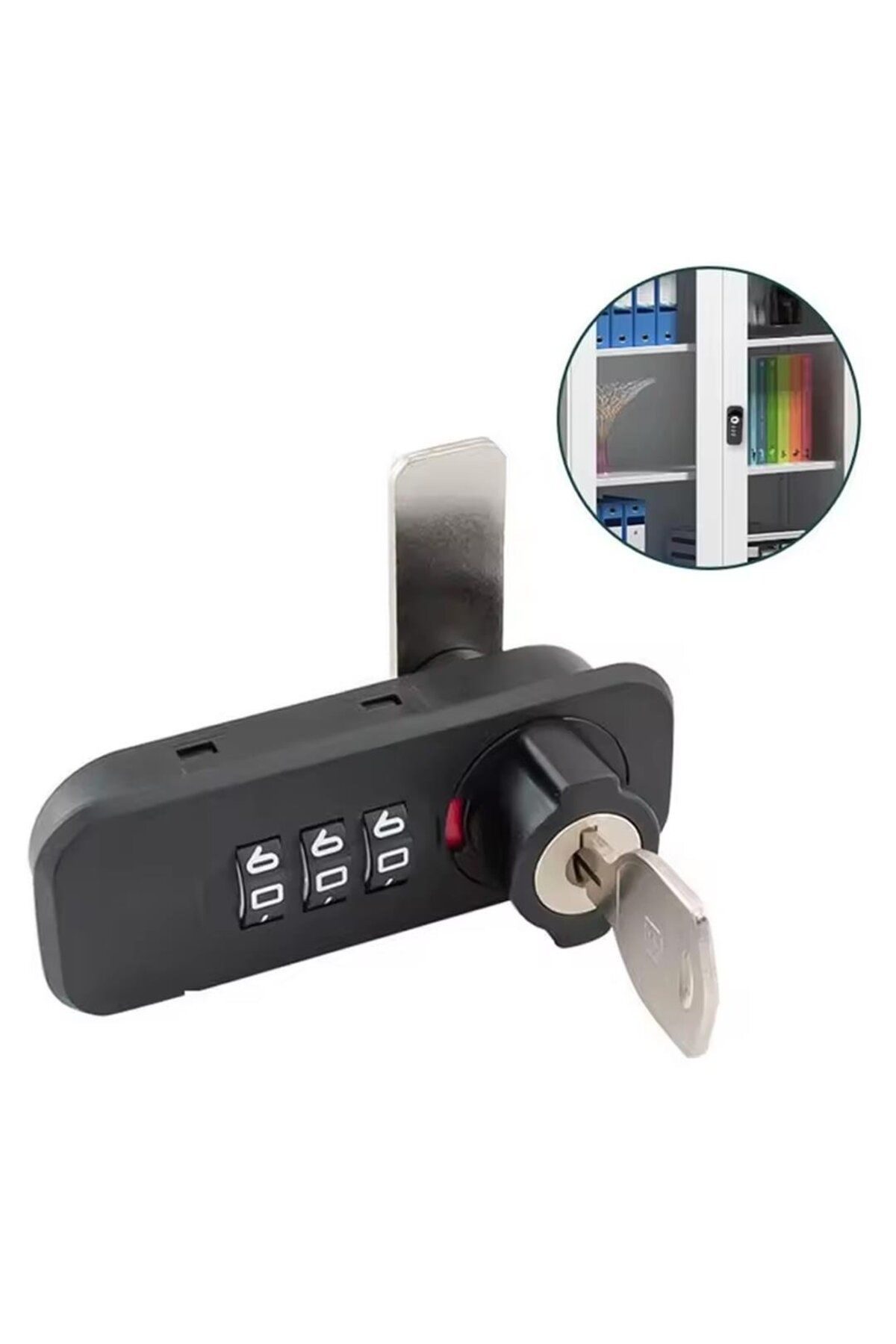 Powermaster PM-26725 3 Haneli Şifreli Ve Anahtarlı Mekanik Siyah Çekmece Dolap Kilidi (Sol)