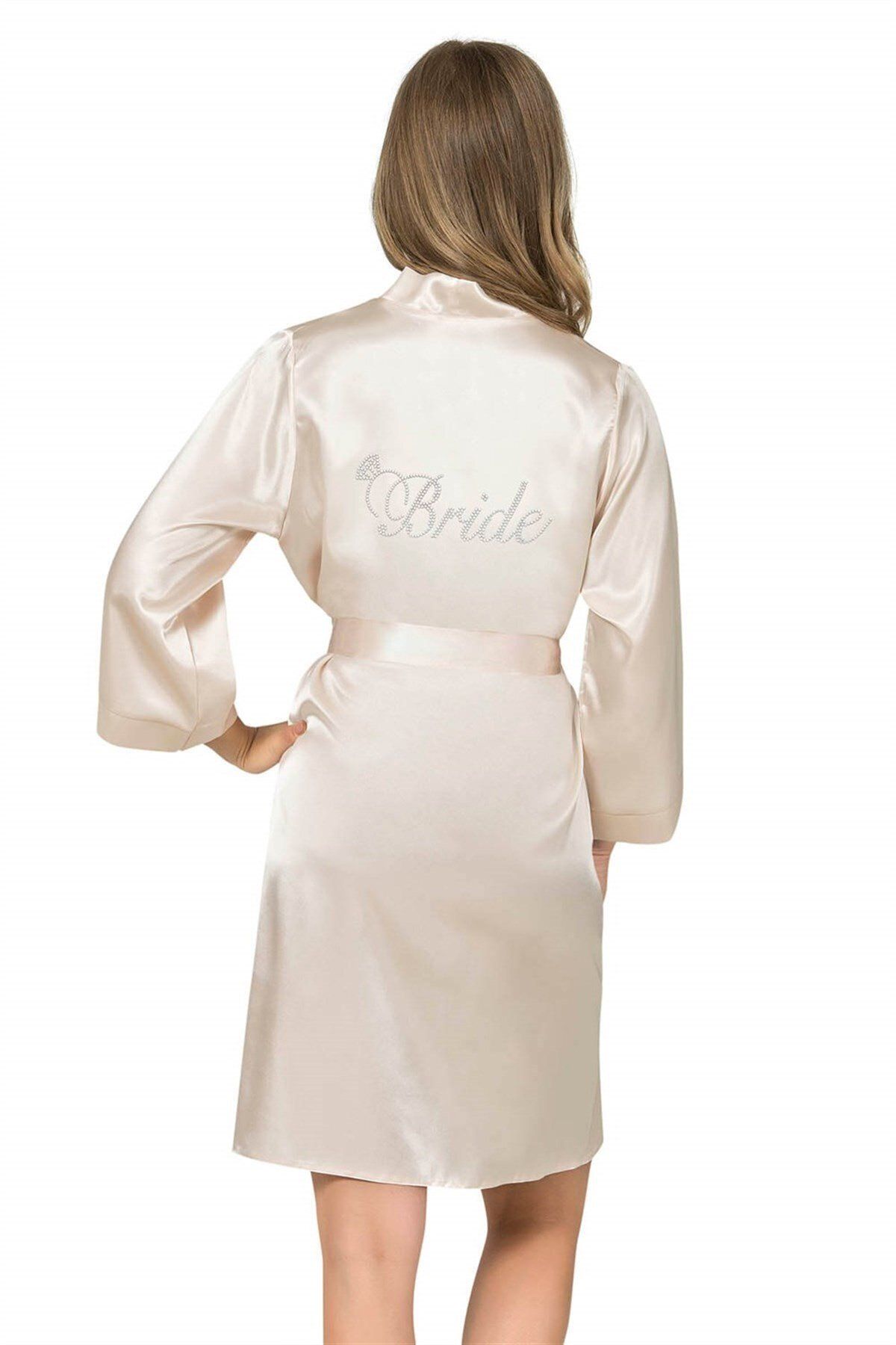 Aria's Closet Fildişi Kısa Saten Bride Sabahlık
