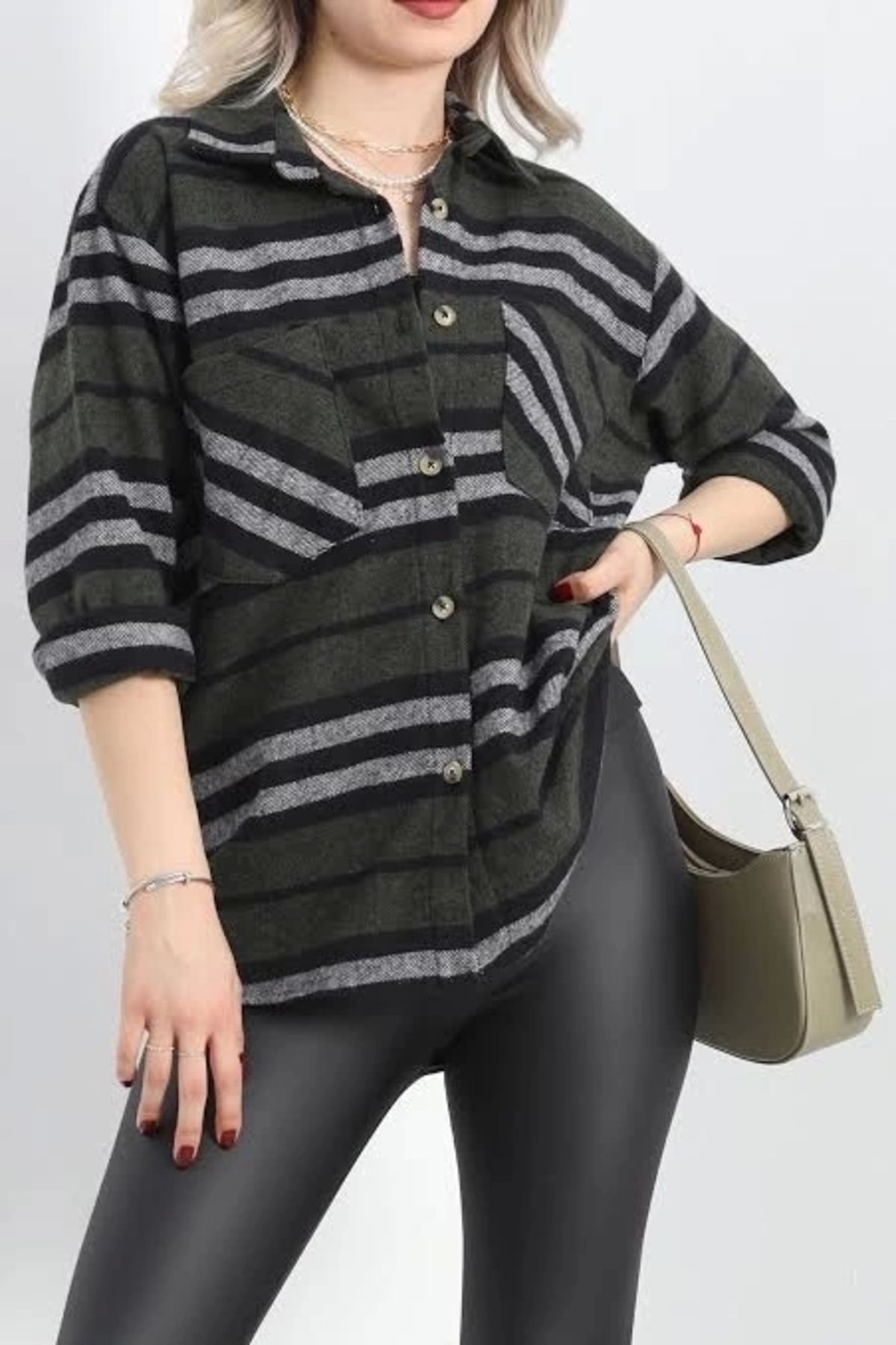 BellevieStore Oduncu gömlek haki siyah