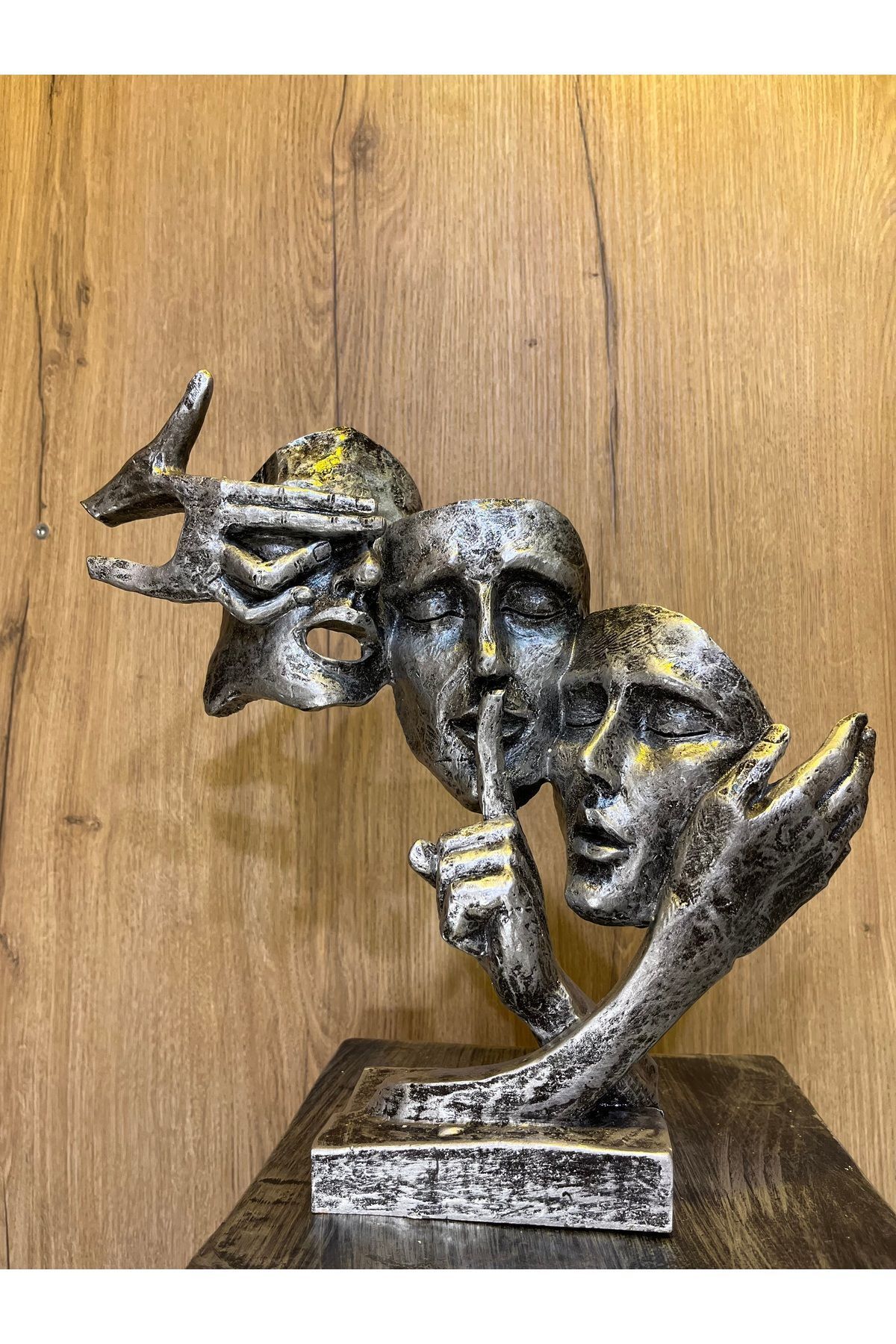 SerenityHaven Görmedim Duymadım Bilmiyorum 3’lü yüz Heykel Biblo 35cm