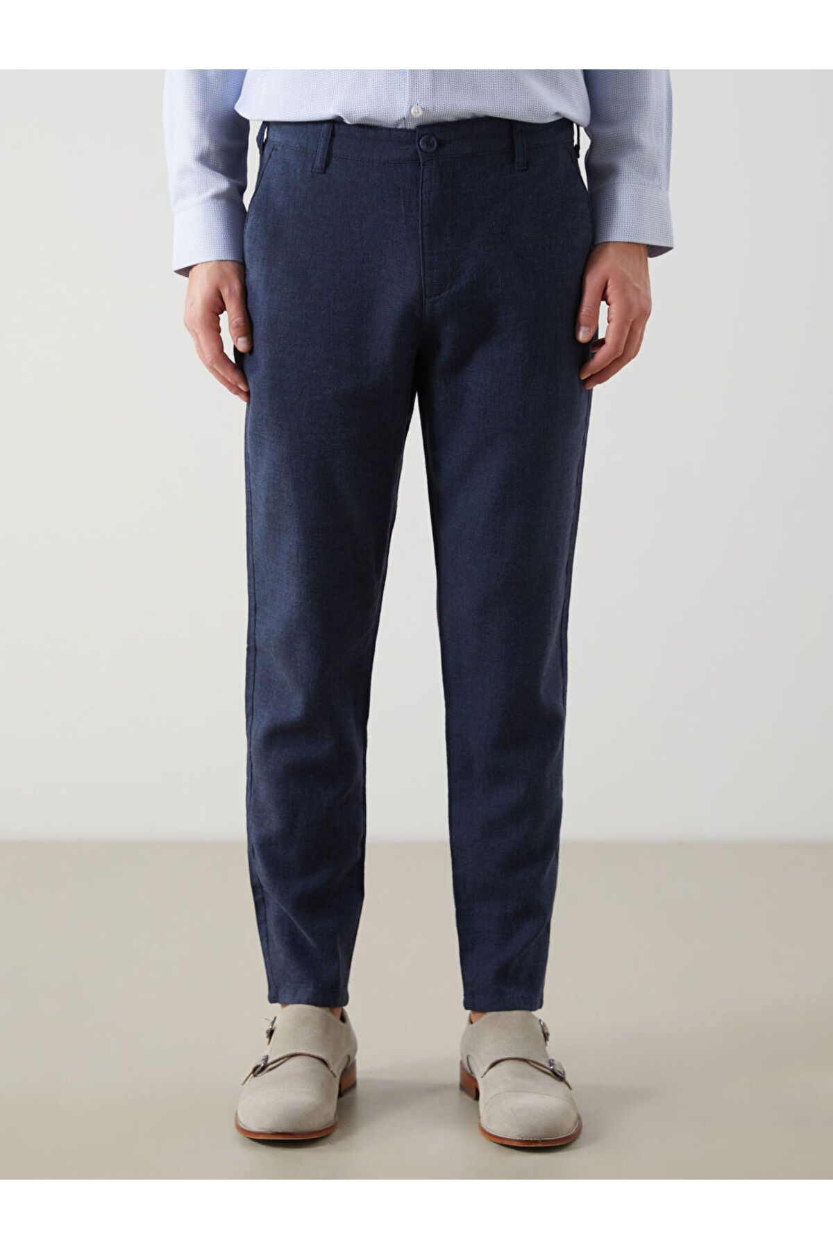 LC Waikiki-Ανδρικό παντελόνι Chino με μπλέ Navy Standard Fit λινό μείγμα 3
