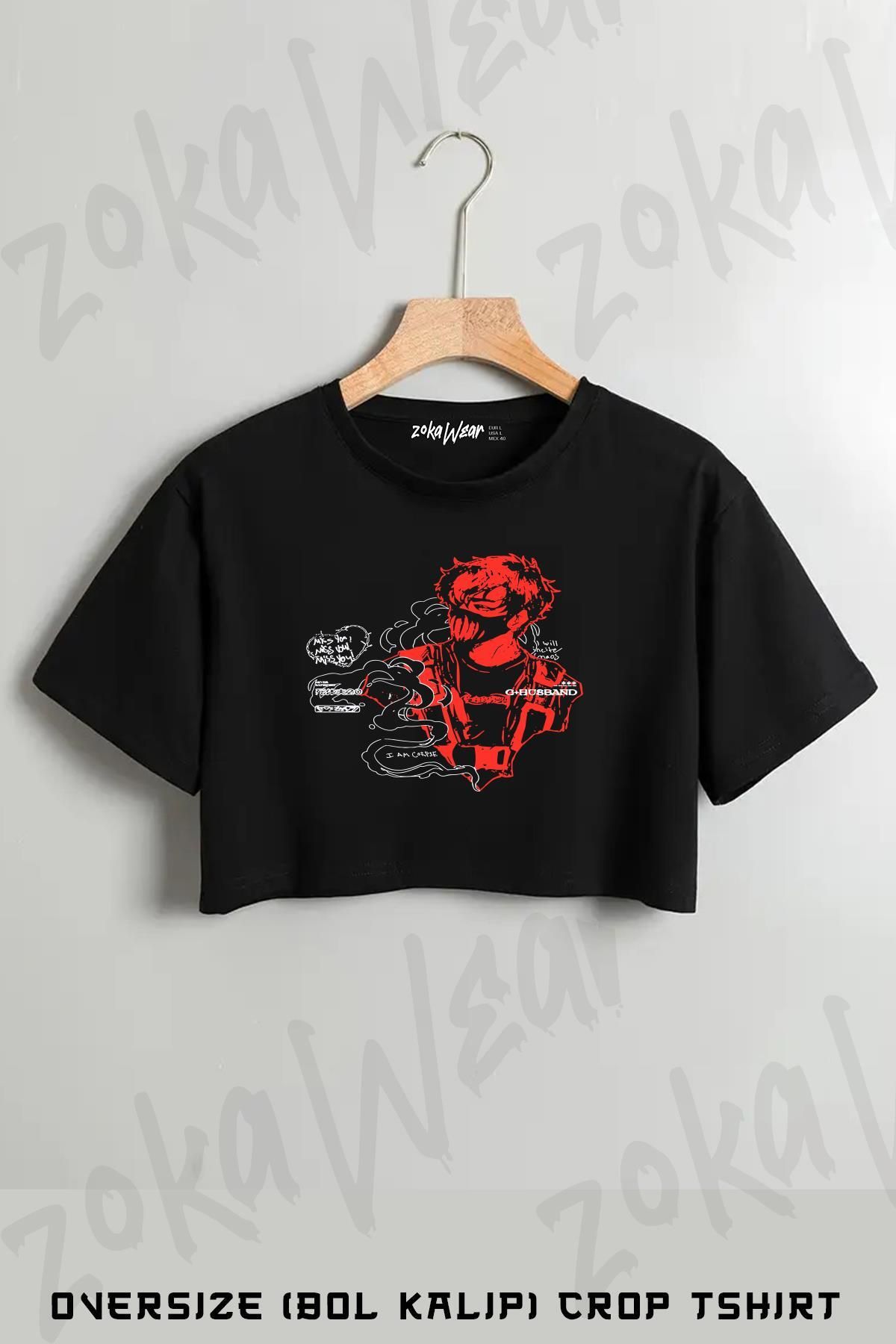 ZOKAWEAR Corpse Husband ,Miss You Baskılı Oversize Crop T-Shirt