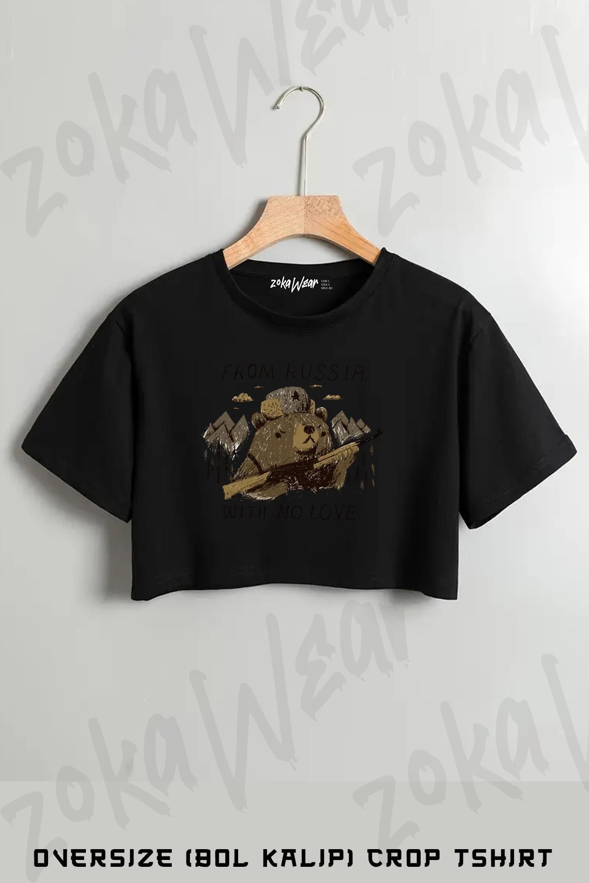 ZOKAWEAR From Russia With No Love Baskılı Oversize Crop T-Shirt