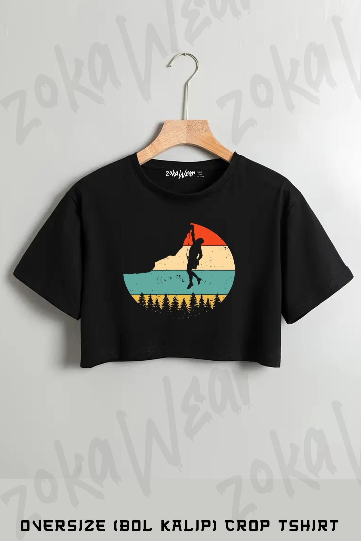 ZOKAWEAR Rock Climbing Mountain Climber Rock Climbing Climber Mountain Baskılı Oversize Crop T-Shirt
