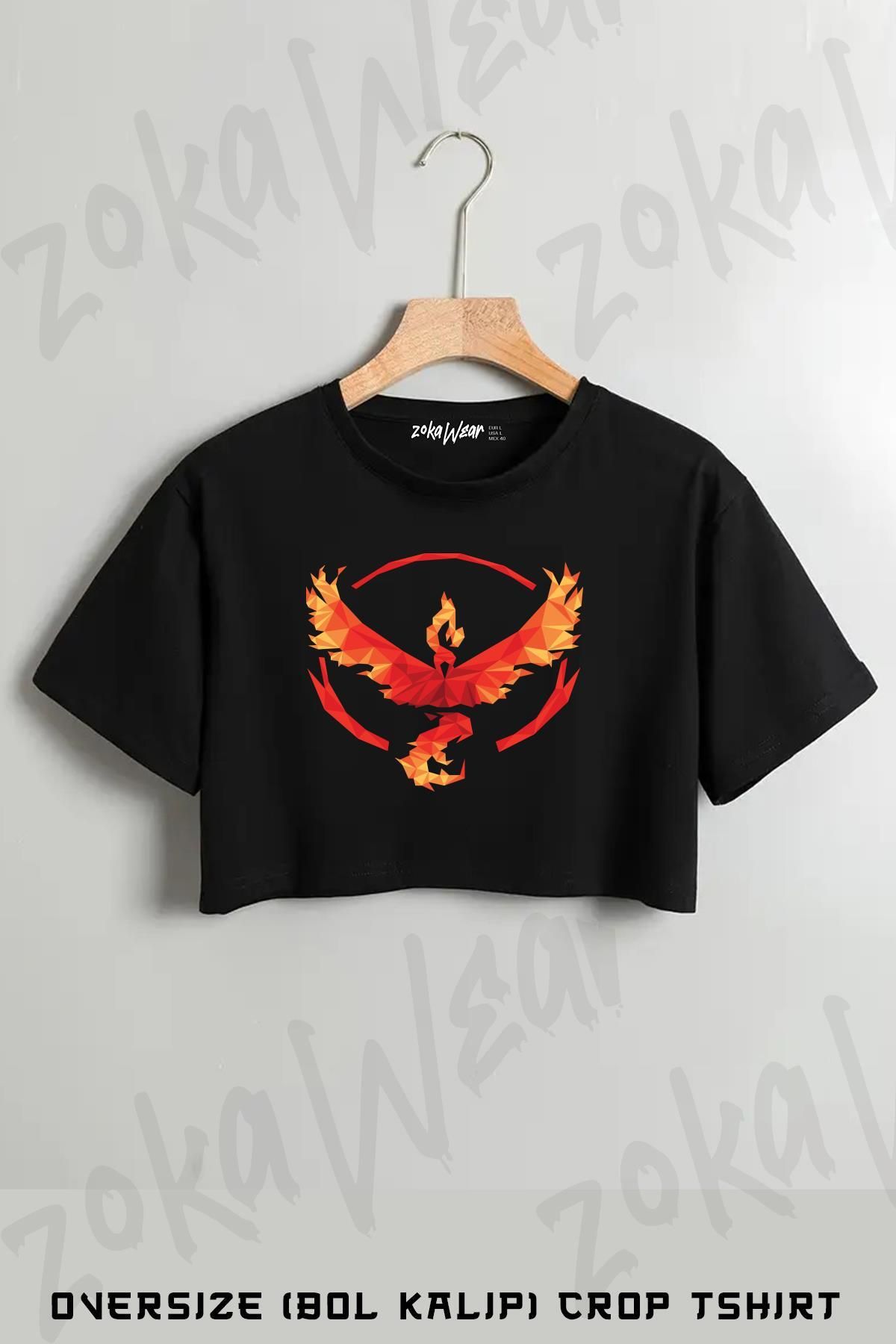ZOKAWEAR Anka Kuşu Baskılı Oversize Crop T-Shirt