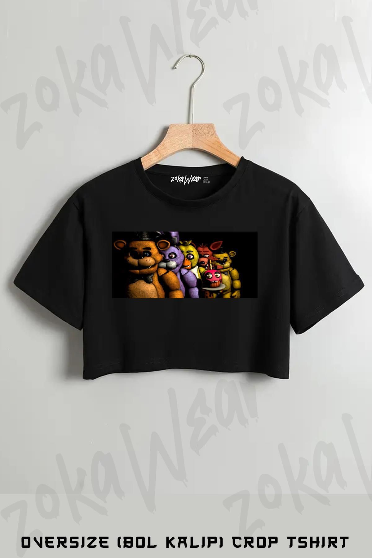 ZOKAWEAR Five Nights At Freddy Baskılı Oversize Crop T-Shirt