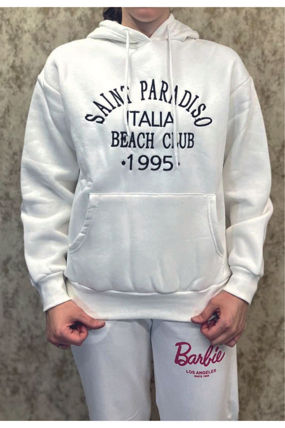 MAK Sweatshirt kapüşomlu baskı yazılı beyaz