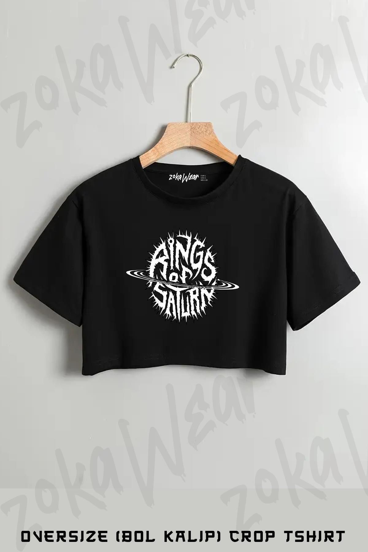 ZOKAWEAR Rings Of Saturn Baskılı Oversize Crop T-Shirt