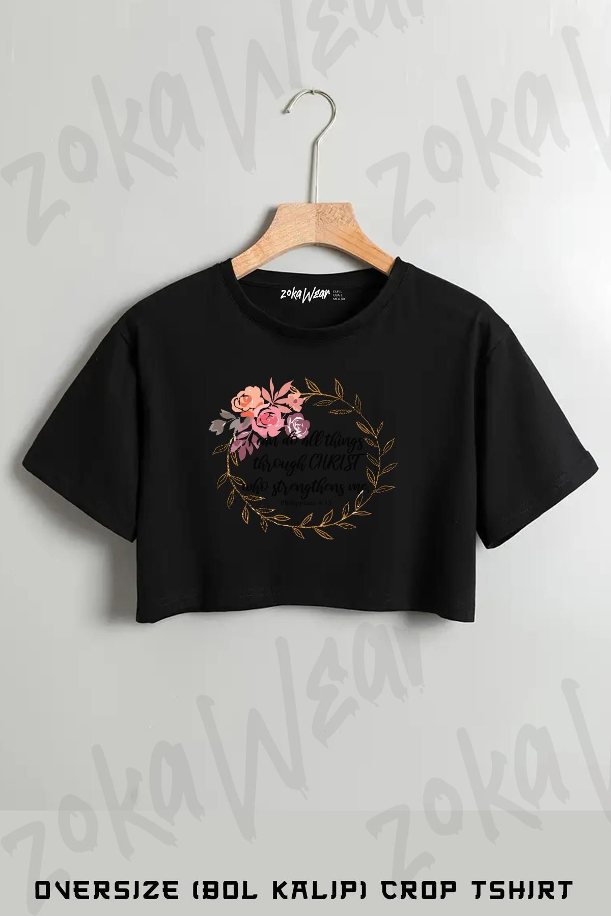 ZOKAWEAR Philippians 413 I can do Baskılı Oversize Crop T-Shirt