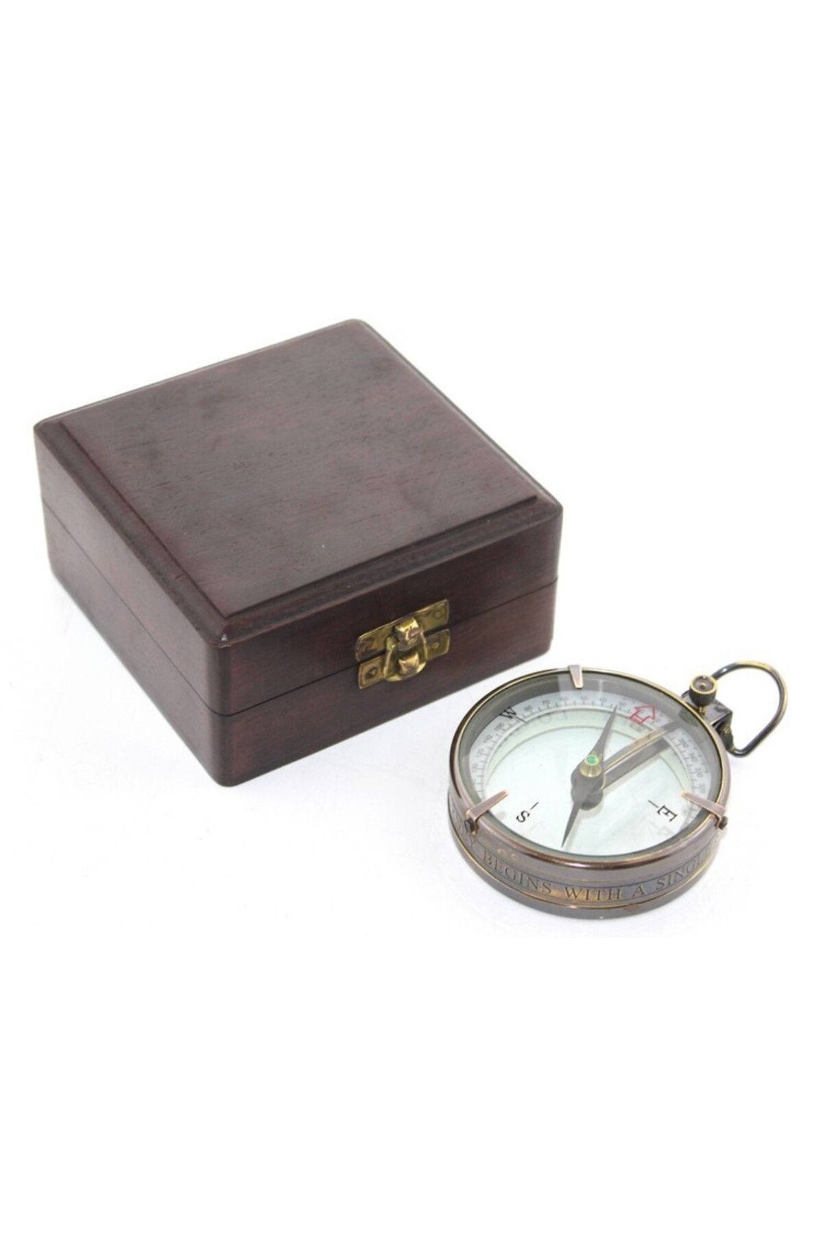 D&M Life Collection Ahşap Kutulu Pirinç Pusula Model 10