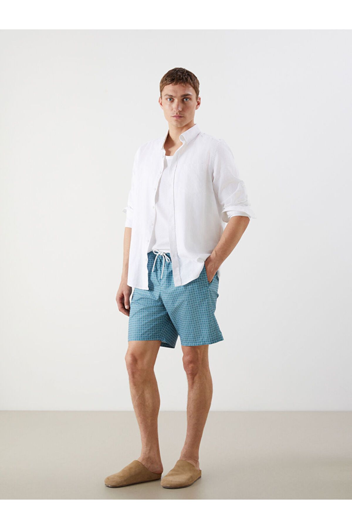 LC Waikiki Yeni Sezon Kisa Boy Desenli Erkek Deniz Sortu - S5ED27Z8