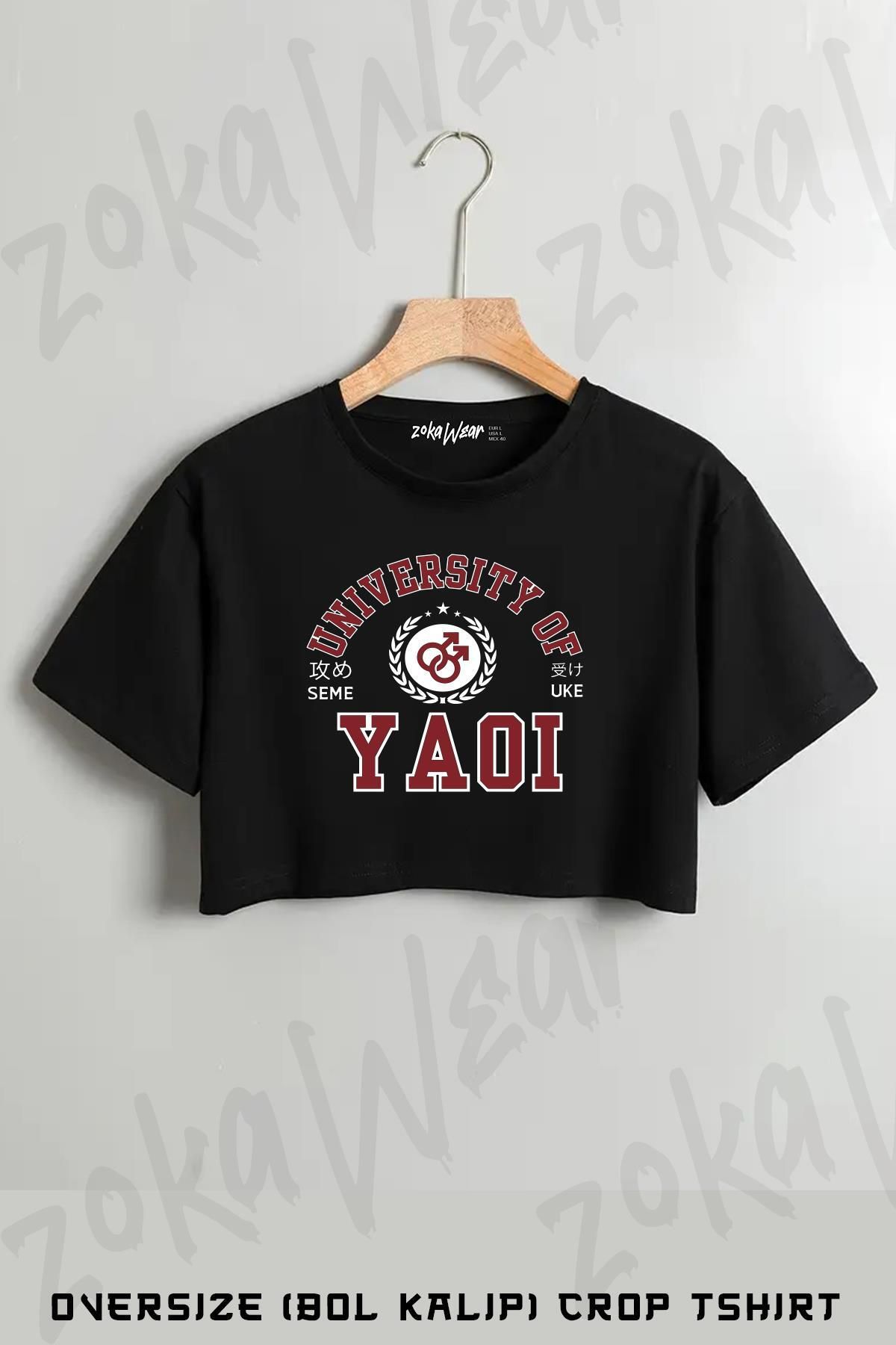 ZOKAWEAR University Of Yaoi For Yaoi Baskılı Oversize Crop T-Shirt