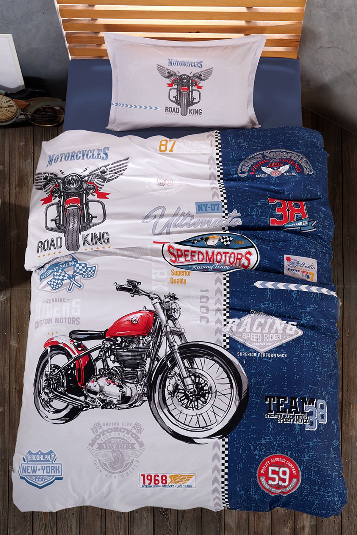 ACAR HOUSE CLASY Ranforce %100 Pamuk Nevresim Takımı Tek Kişilik Road King Mavi